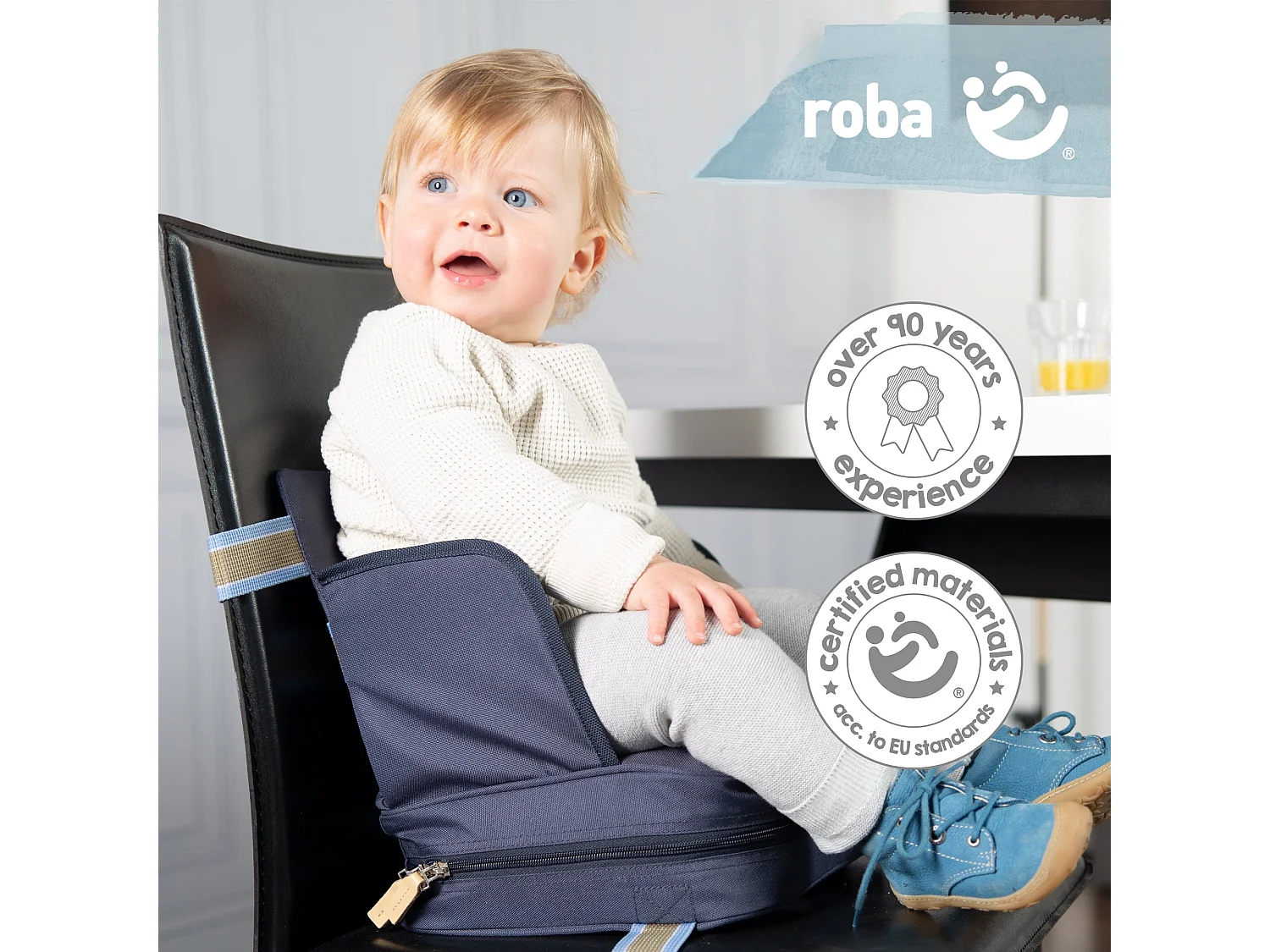 Asiento Elevador Portátil Azul para Bebés de 6 a 36 Meses | Silla Alta Segura y Cómoda para Viajar