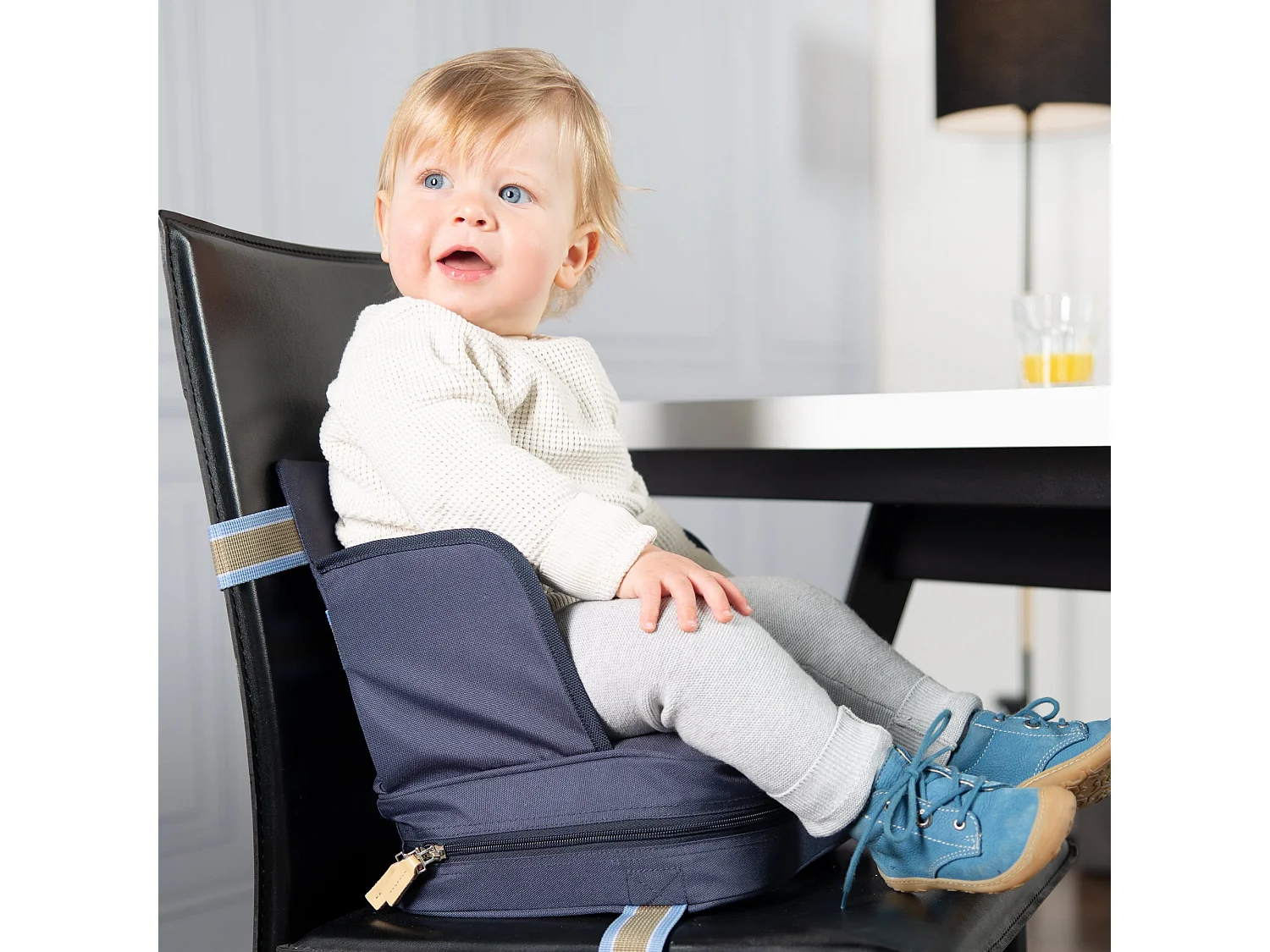 Asiento Elevador Portátil Azul para Bebés de 6 a 36 Meses | Silla Alta Segura y Cómoda para Viajar