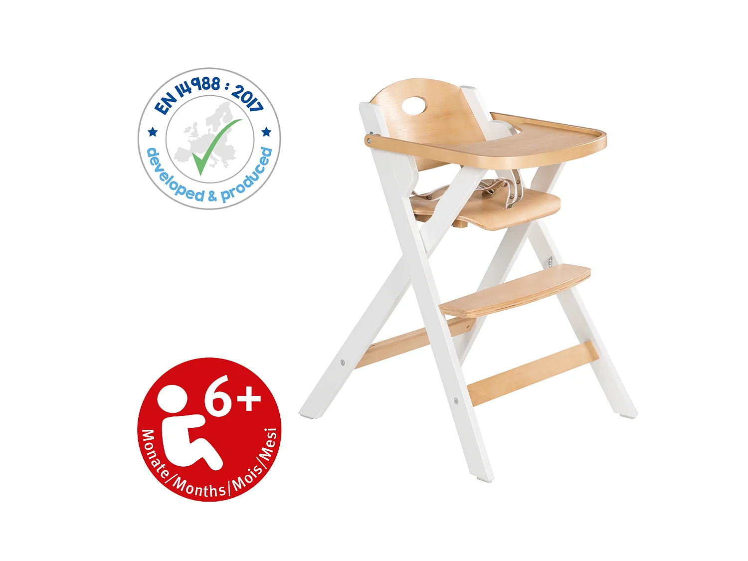 Trona de Madera Roba Plegable Inteligente con Arnés de Seguridad y Fácil Limpieza