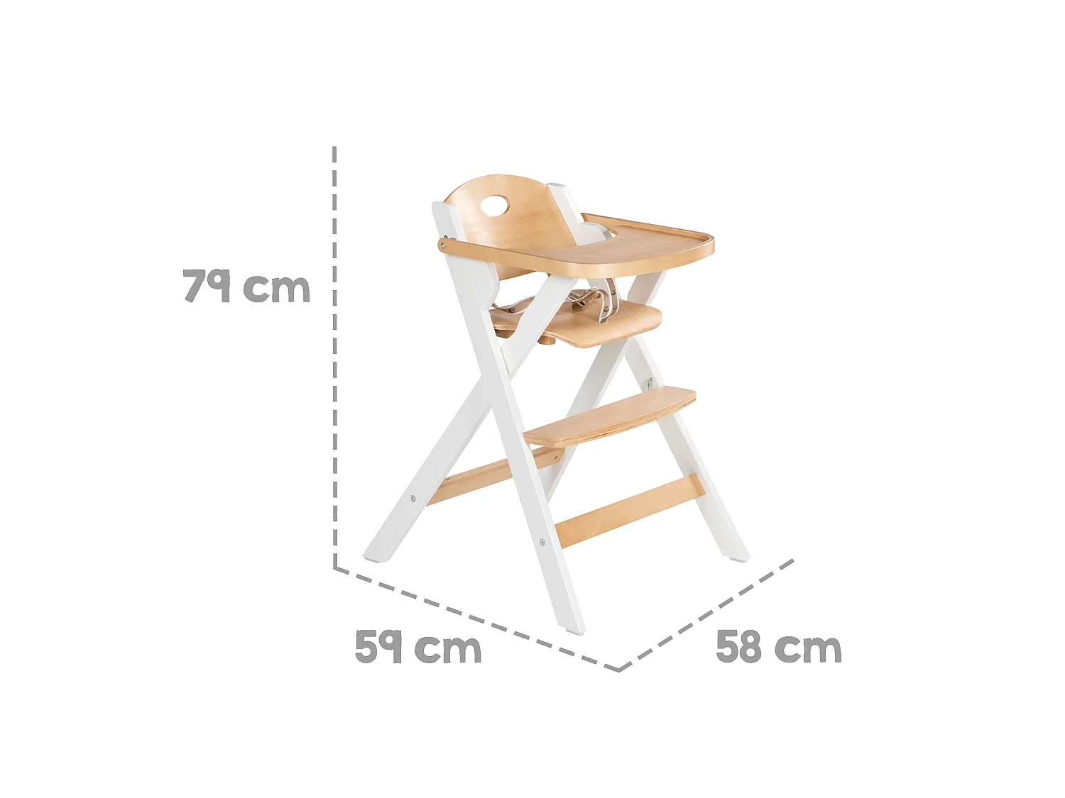 Trona de Madera Roba Plegable Inteligente con Arnés de Seguridad y Fácil Limpieza