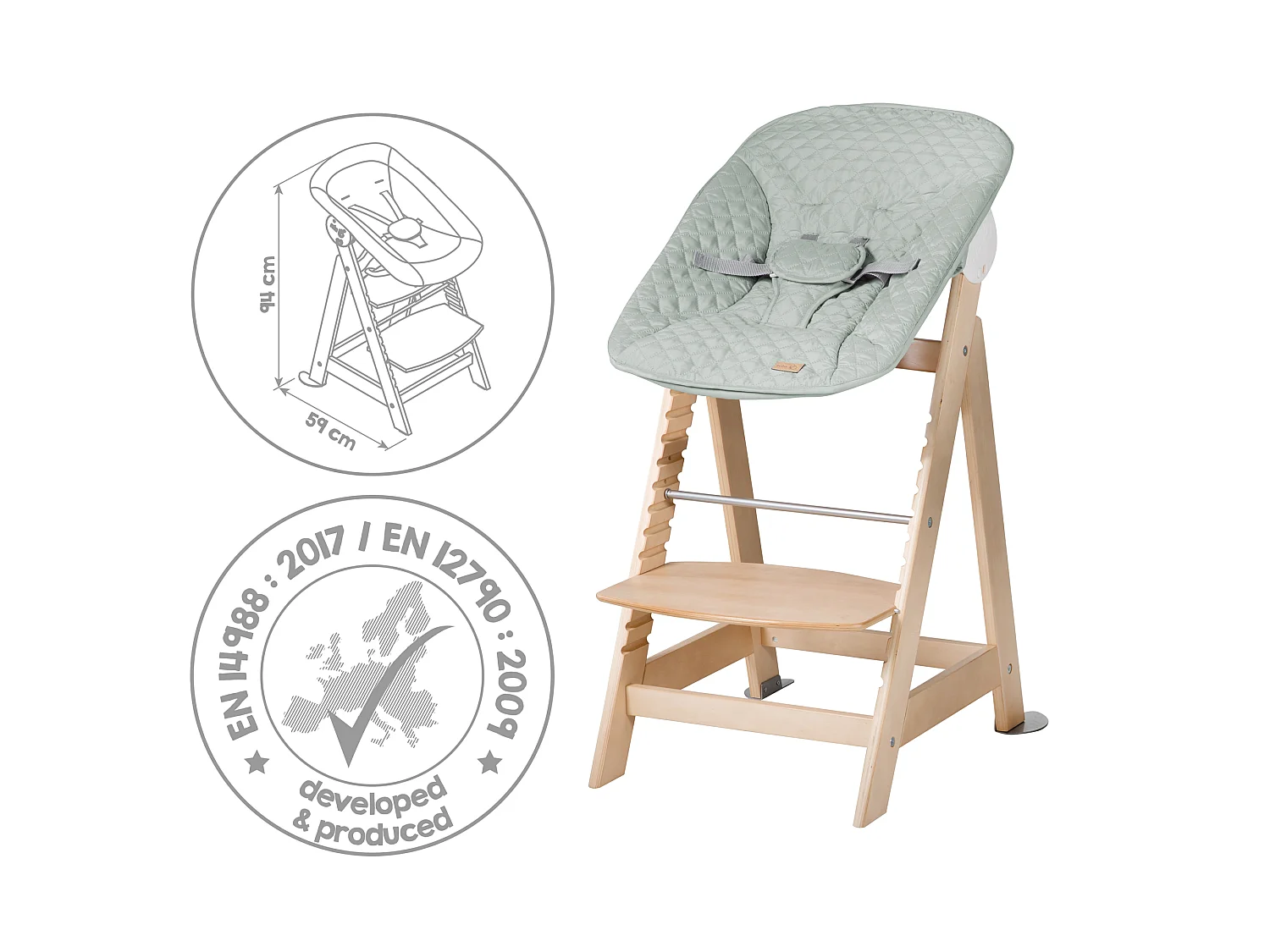 Chaise Haute Roba Born Up 2en1 Set avec Accessoire Style - Design Frosty Green