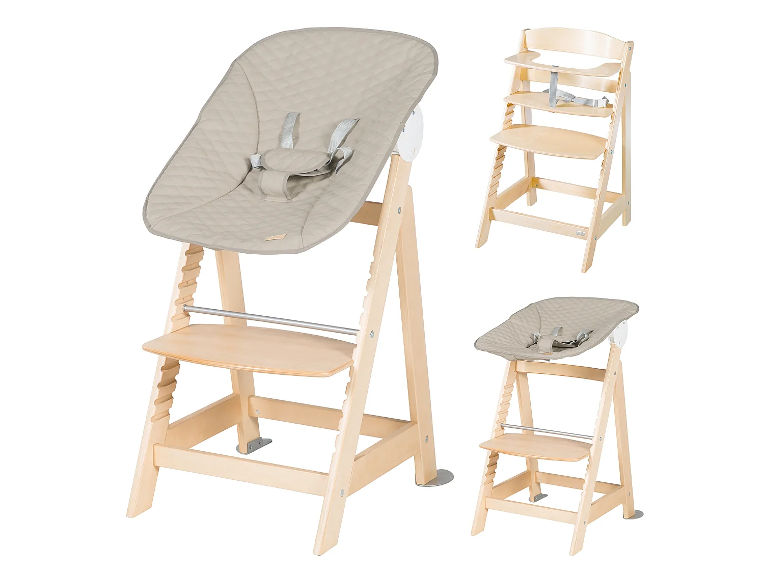 Chaise haute 2en1 Roba Born Up avec insert grisâtre - Similicuir végétalien, réglable, inclinaison 3 positions