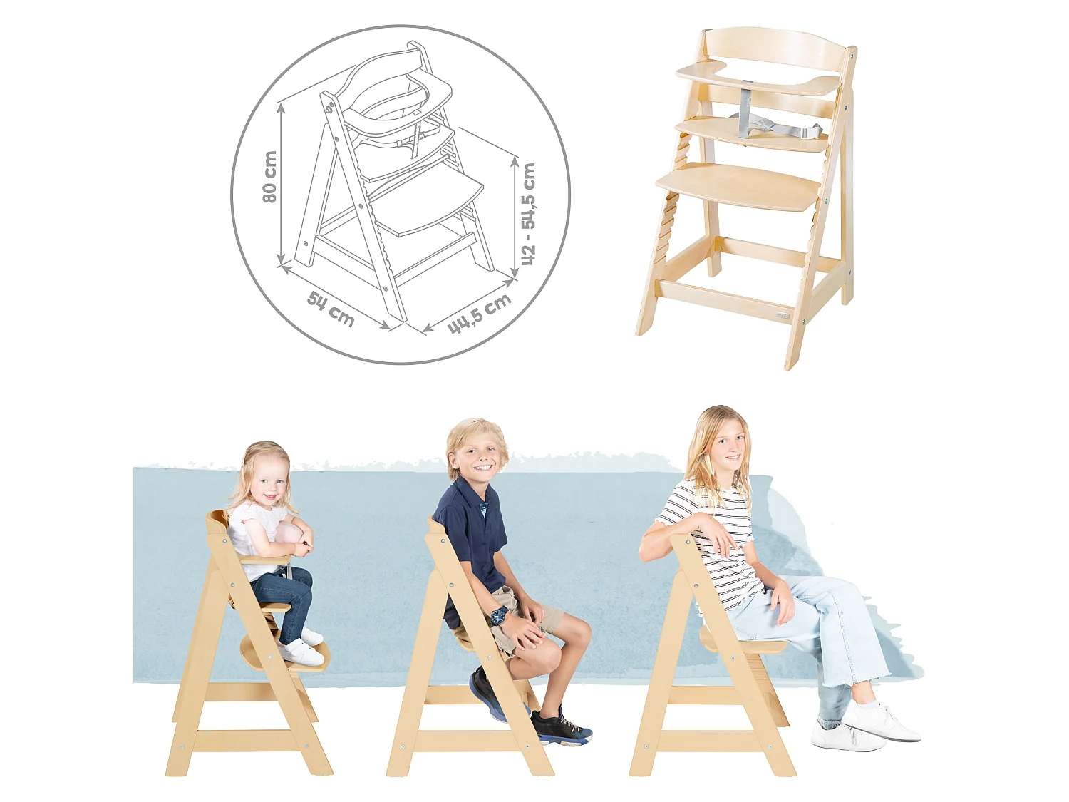 Chaise haute 2en1 Roba Born Up avec insert grisâtre - Similicuir végétalien, réglable, inclinaison 3 positions