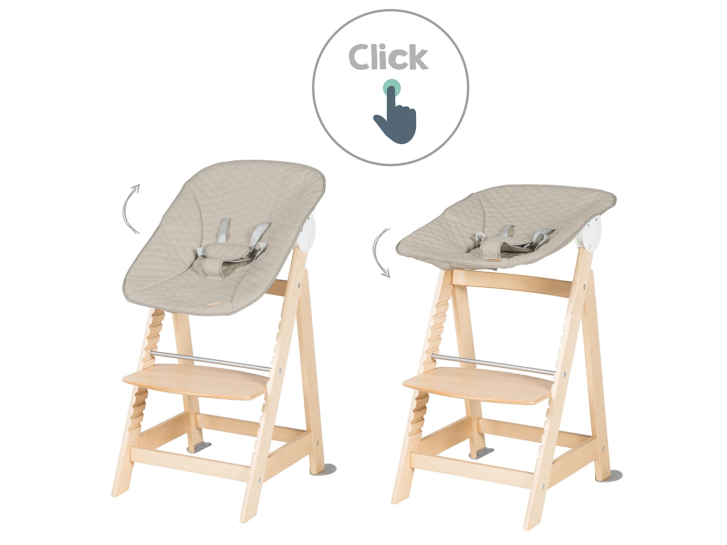 Chaise haute 2en1 Roba Born Up avec insert grisâtre - Similicuir végétalien, réglable, inclinaison 3 positions