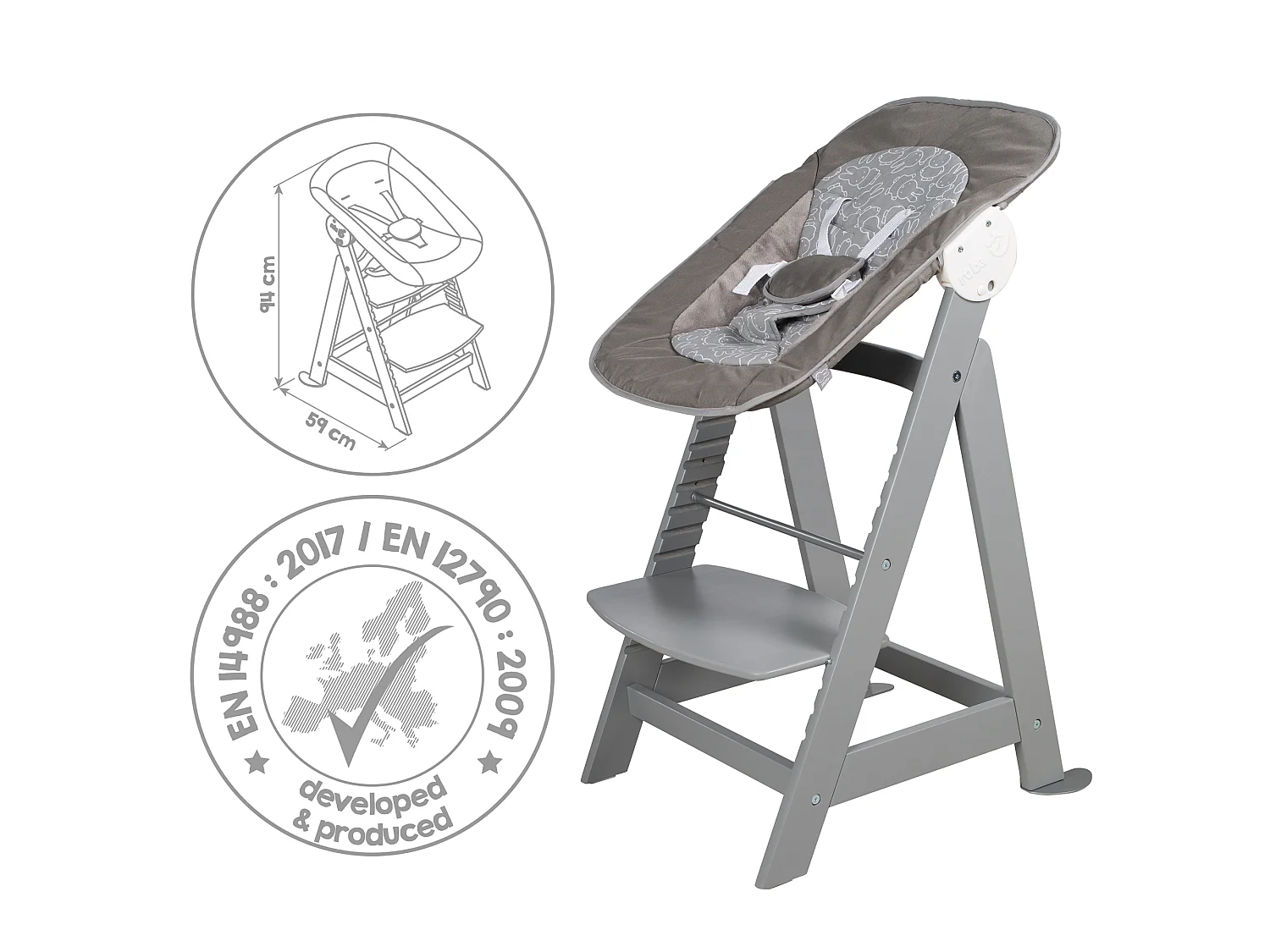 BABYHOCHSTUHL Born Up mit Neugeborenenaufsatz Taupe