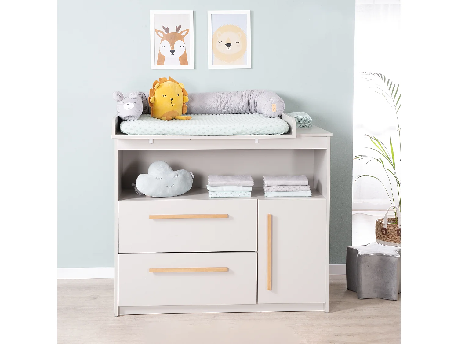 Roba Wickelkommode Lea Hellgrau - Espaciosa, elegante, funcional mesa de cambio para bebé con parte superior extraíble