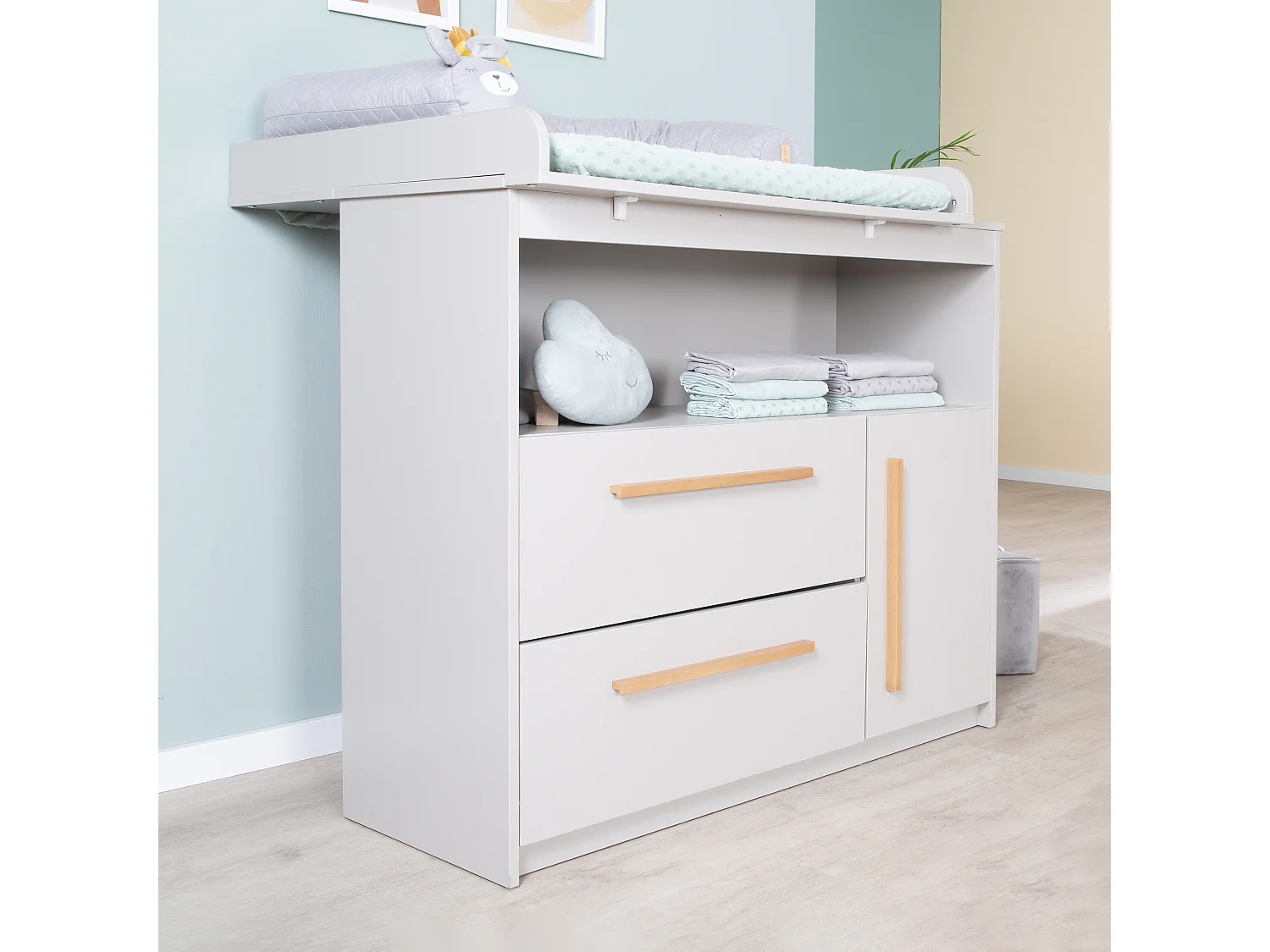 Roba Wickelkommode Lea Hellgrau - Espaciosa, elegante, funcional mesa de cambio para bebé con parte superior extraíble