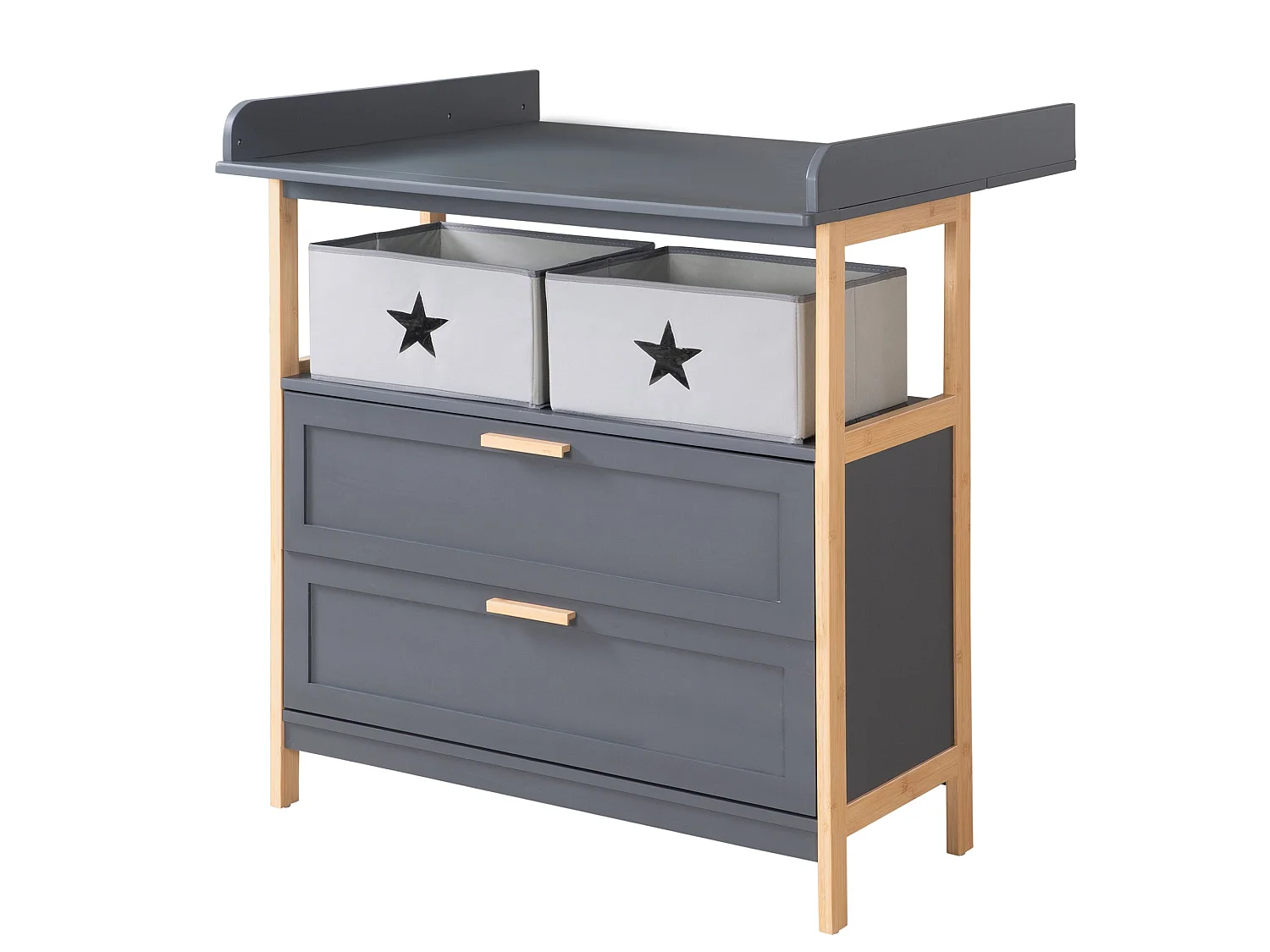 Cómoda cambiador Roba Berlín con Cajones - Gris Antracita, Madera Maciza, Espacioso Almacenamiento, Diseño Moderno, Estándar de Seguridad Europeo