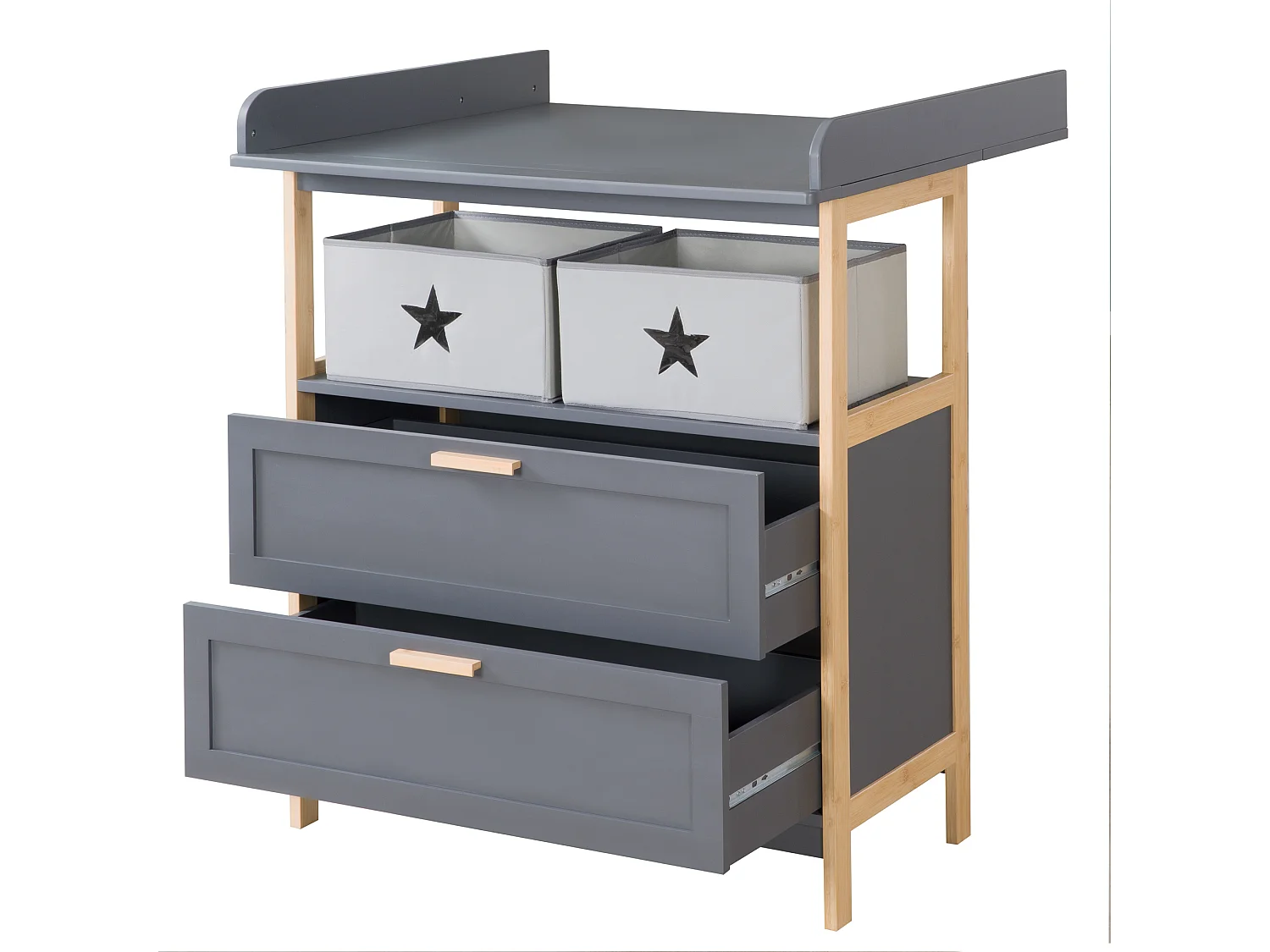 Cómoda cambiador Roba Berlín con Cajones - Gris Antracita, Madera Maciza, Espacioso Almacenamiento, Diseño Moderno, Estándar de Seguridad Europeo
