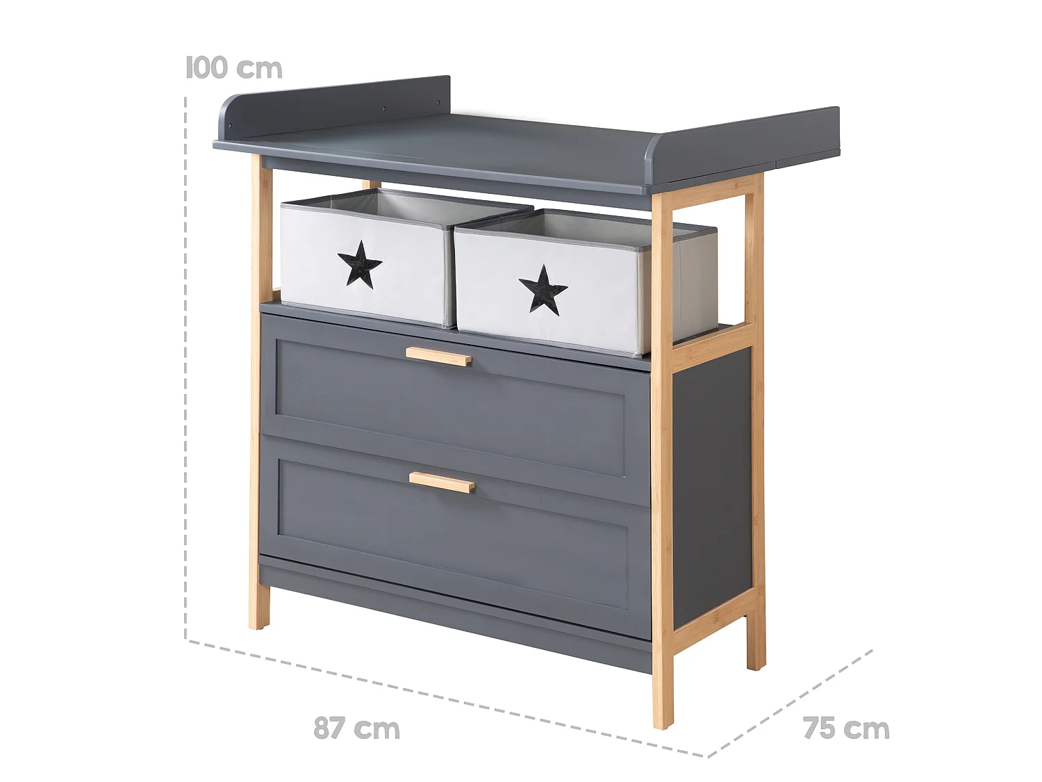 Cómoda cambiador Roba Berlín con Cajones - Gris Antracita, Madera Maciza, Espacioso Almacenamiento, Diseño Moderno, Estándar de Seguridad Europeo
