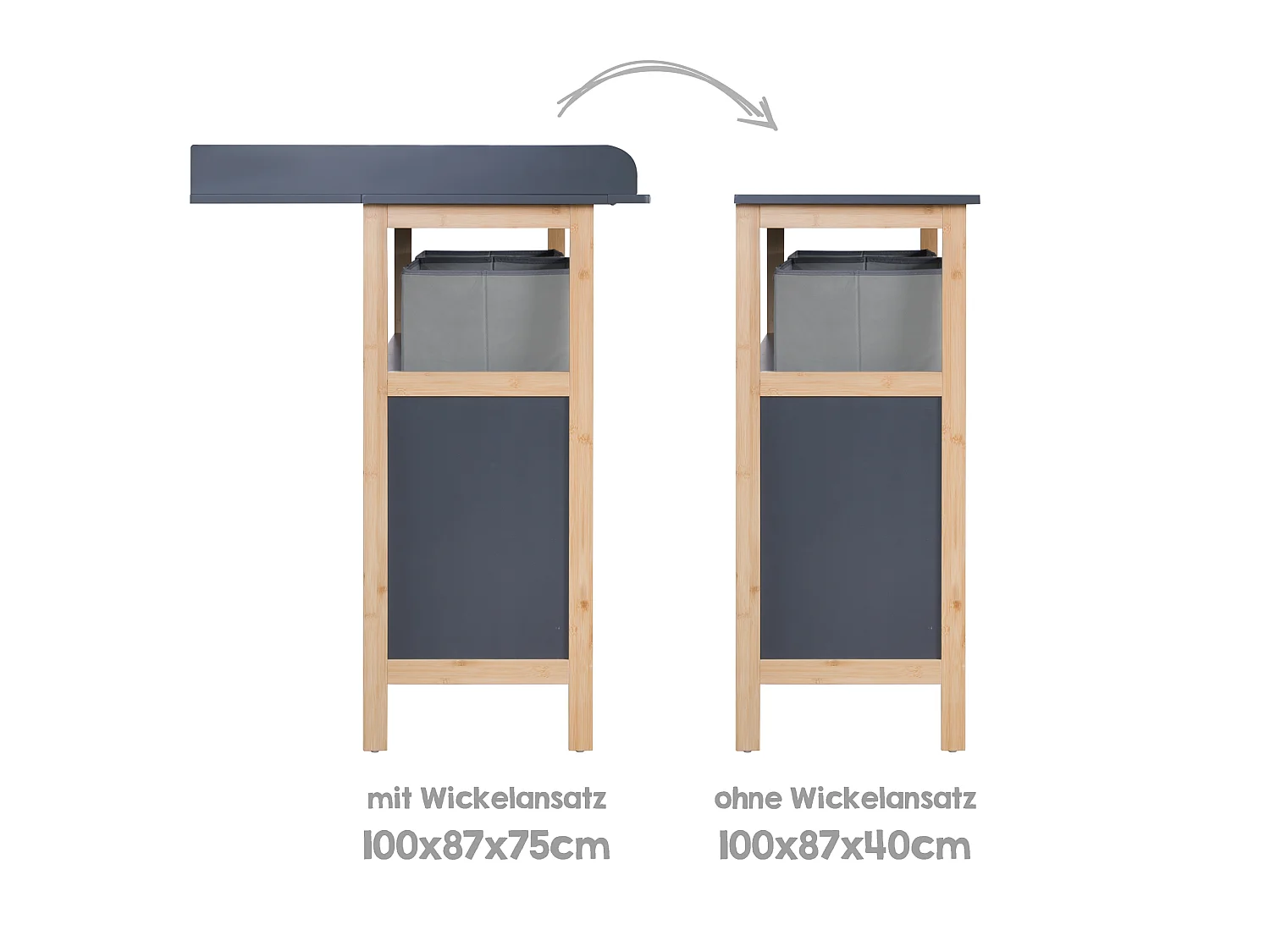 Cómoda cambiador Roba Berlín con Cajones - Gris Antracita, Madera Maciza, Espacioso Almacenamiento, Diseño Moderno, Estándar de Seguridad Europeo