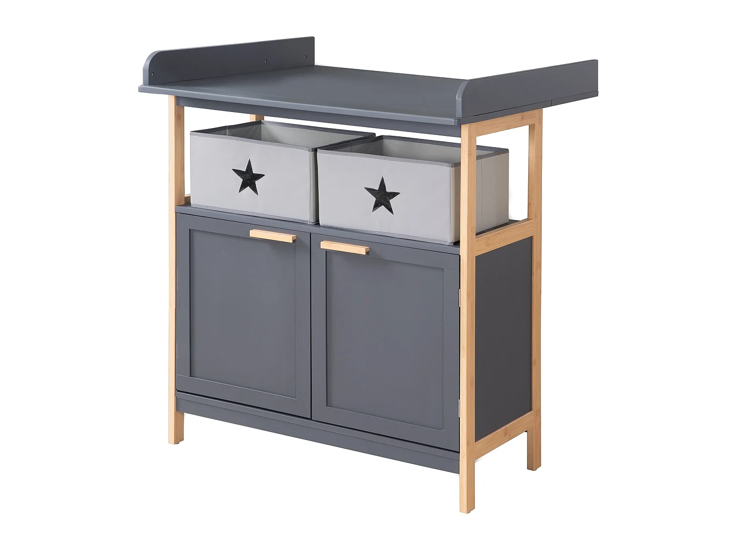 Cómoda cambiador Roba Berlín 2 puertas Antracita Madera maciza Manijas de bambú