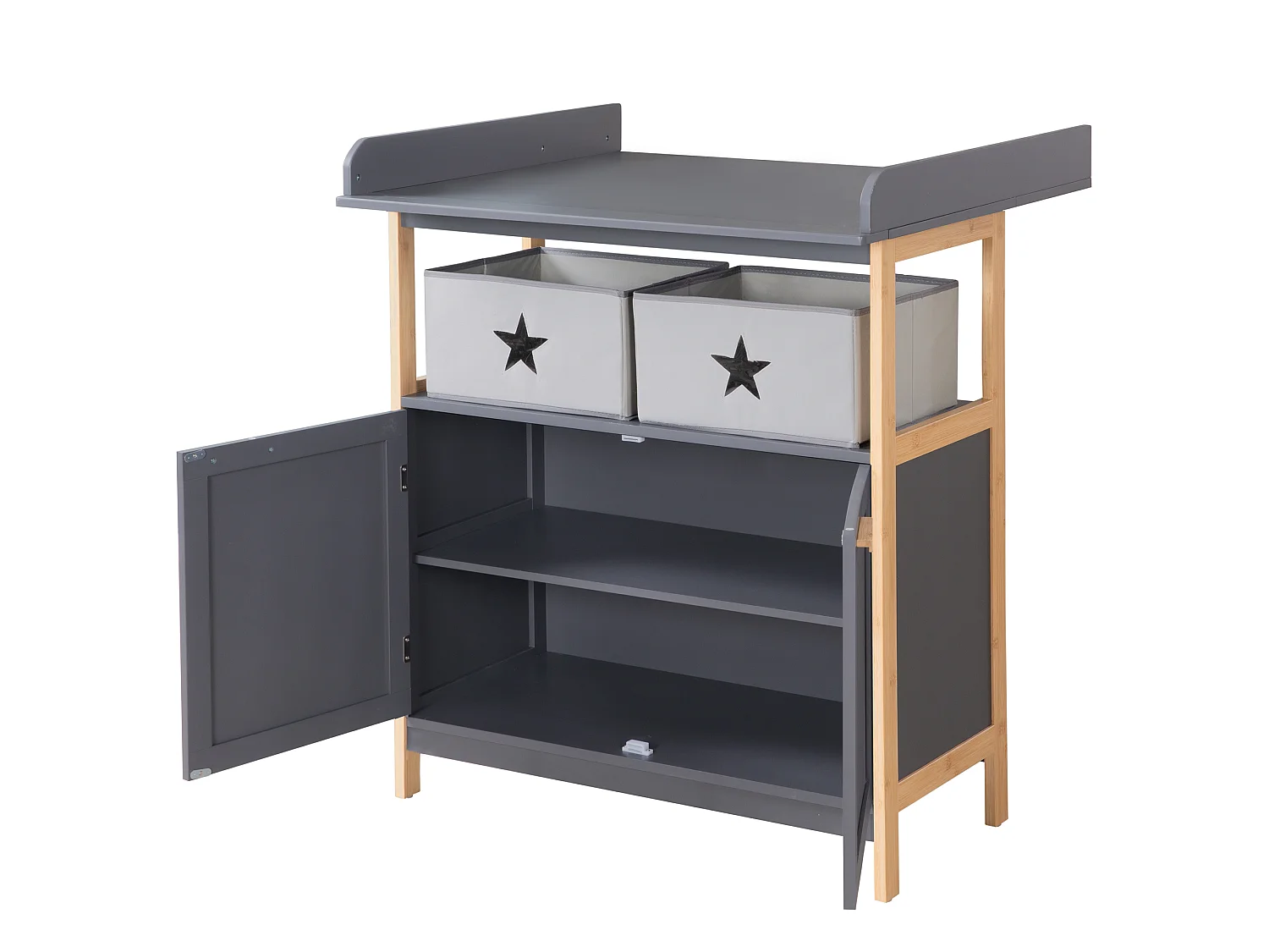 Cómoda cambiador Roba Berlín 2 puertas Antracita Madera maciza Manijas de bambú