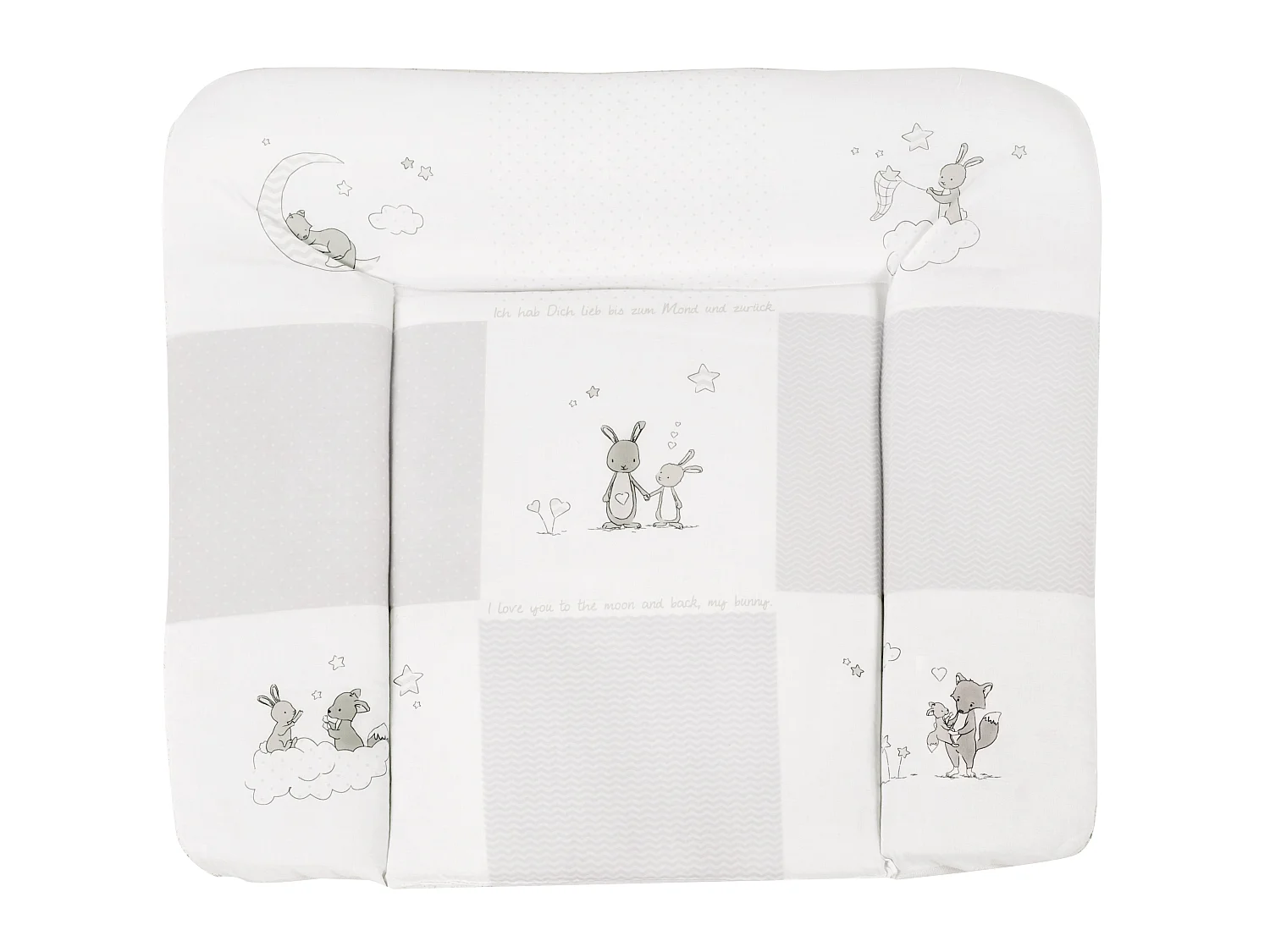 Matelas à langer Fox + Bunny avec revêtement sans phtalates, rembourrage en polyester et rebords surélevés