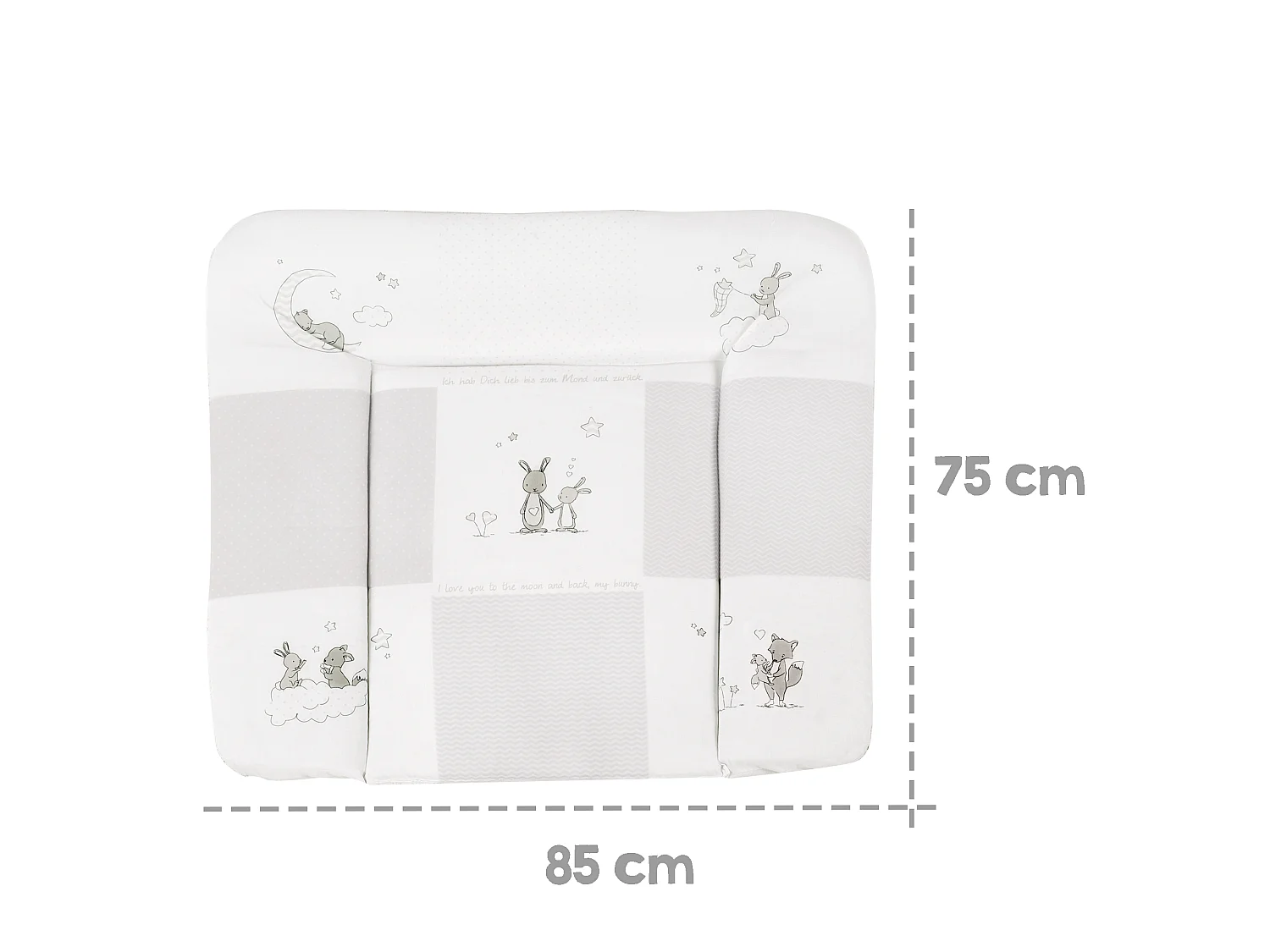 Matelas à langer Fox + Bunny avec revêtement sans phtalates, rembourrage en polyester et rebords surélevés