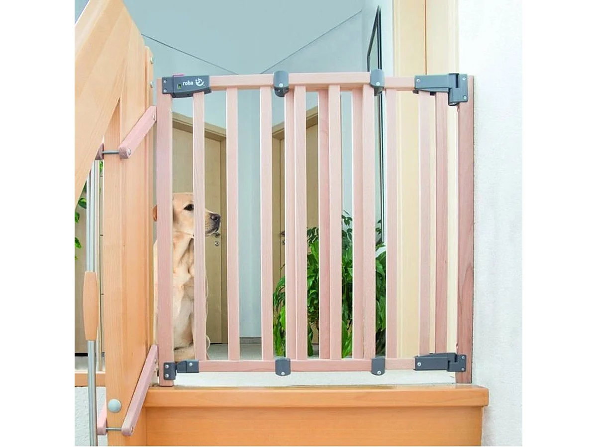 Barrière de sécurité ROBA Safety Up en hêtre massif, réglable 93,5–120,5 cm
