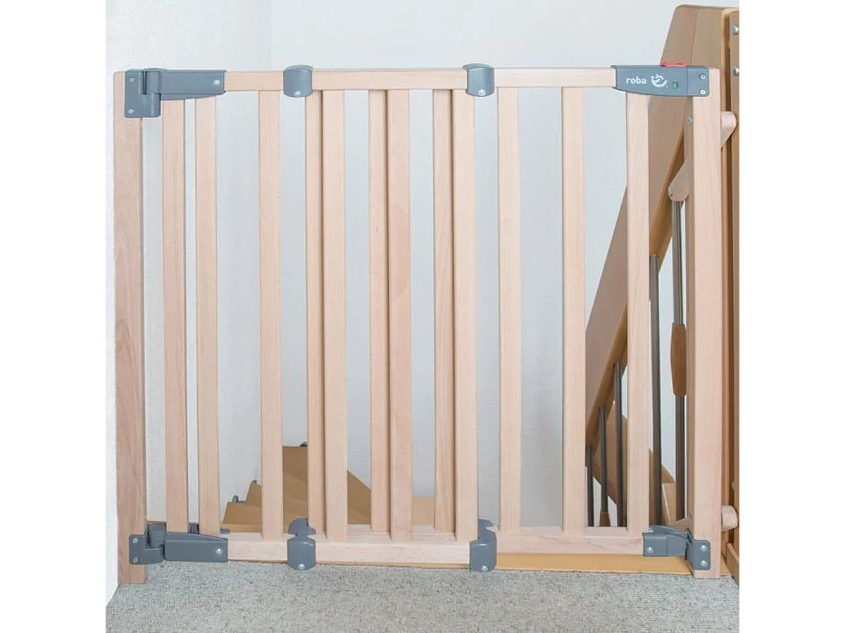 Barrière de sécurité ROBA Safety Up en hêtre massif, réglable 93,5–120,5 cm