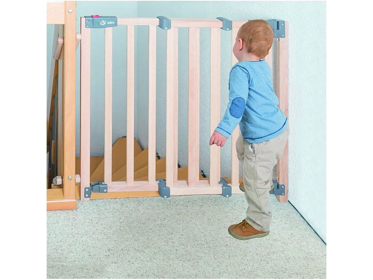 Barrière de sécurité ROBA Safety Up en hêtre massif, réglable 93,5–120,5 cm