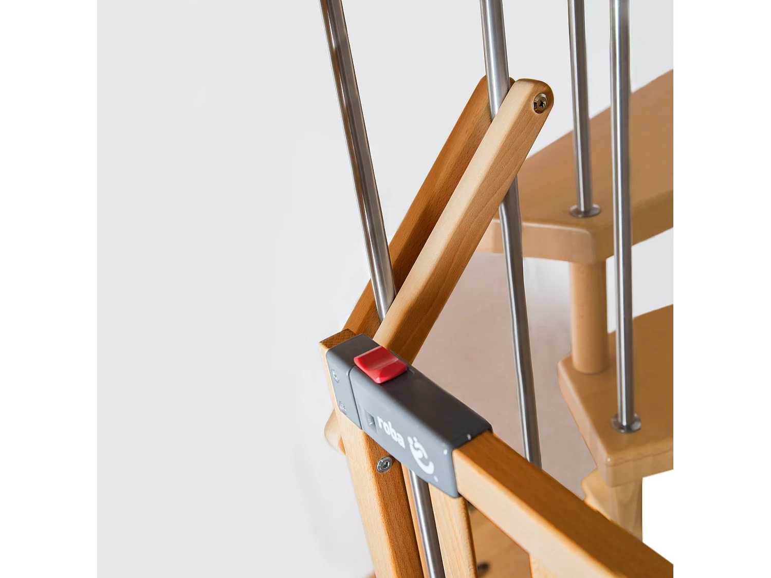 Barrière de sécurité ROBA Safety Up en hêtre massif, réglable 93,5–120,5 cm
