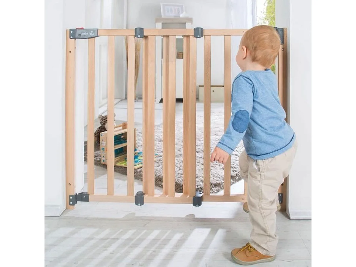 Barrière de sécurité Roba Safety Up en hêtre, réglable 70–118,5 cm, hauteur 83,5 cm