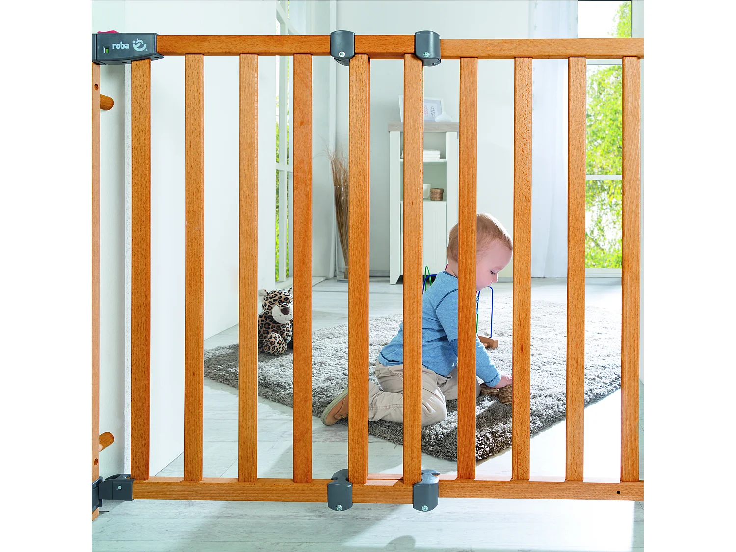 Barrière de sécurité Roba Safety Up en hêtre, réglable 70–118,5 cm, hauteur 83,5 cm