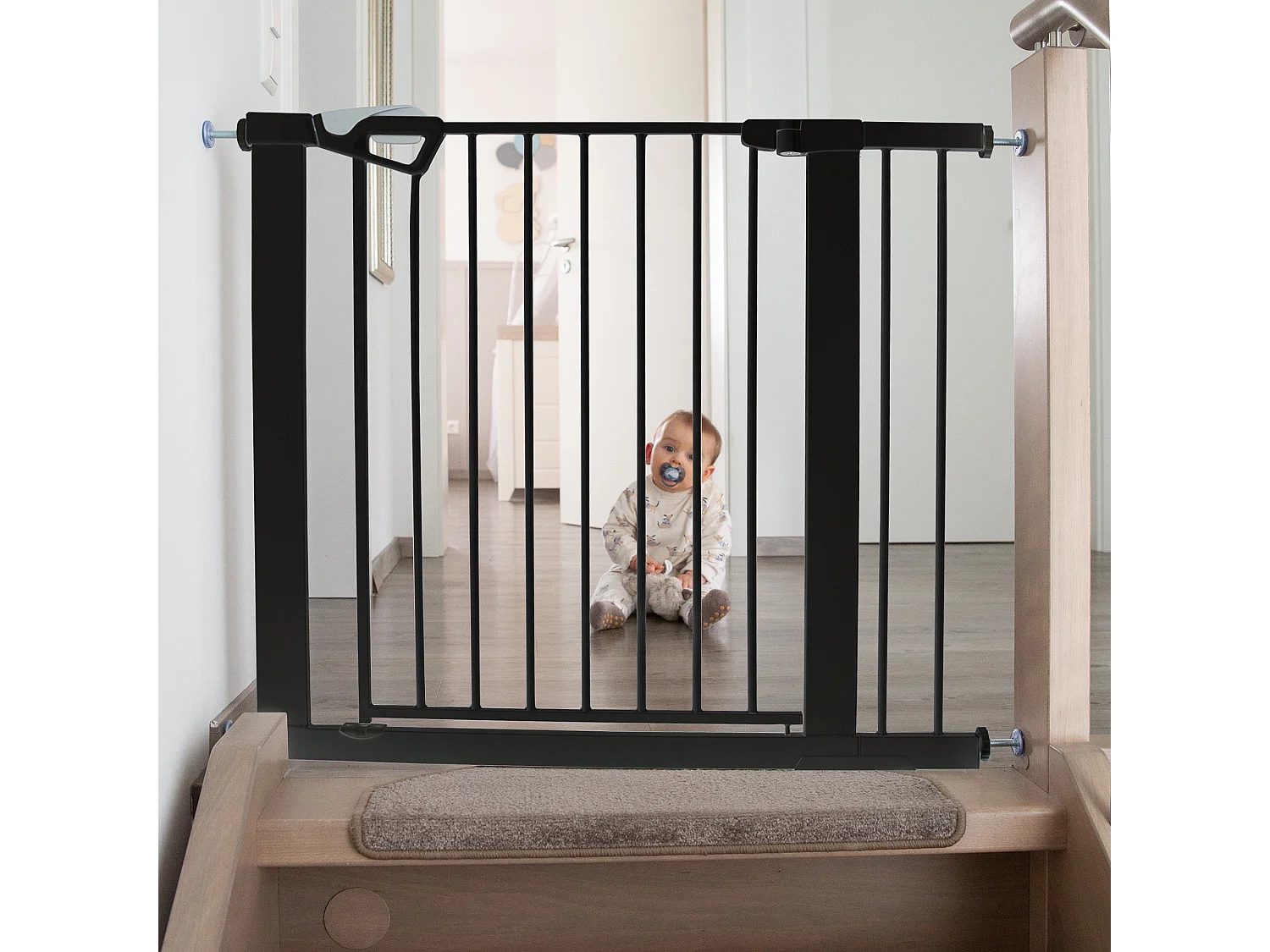 Puerta y Barrera de Seguridad para Puertas y Escaleras roba easySafe+ - Certificado TÜV, Cierre Automático, 75-82 cm, Negro