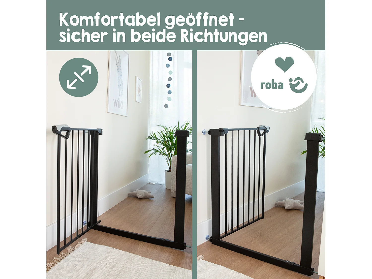 Puerta y Barrera de Seguridad para Puertas y Escaleras roba easySafe+ - Certificado TÜV, Cierre Automático, 75-82 cm, Negro