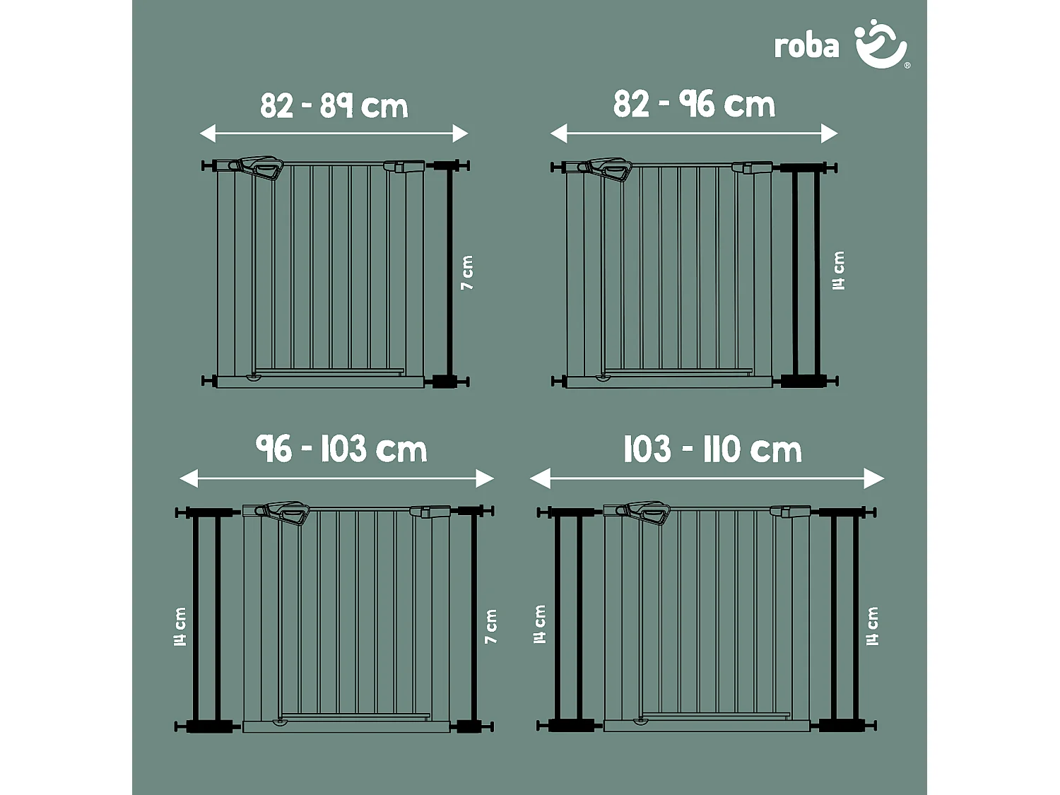 Puerta y Barrera de Seguridad para Puertas y Escaleras roba easySafe+ - Certificado TÜV, Cierre Automático, 75-82 cm, Negro