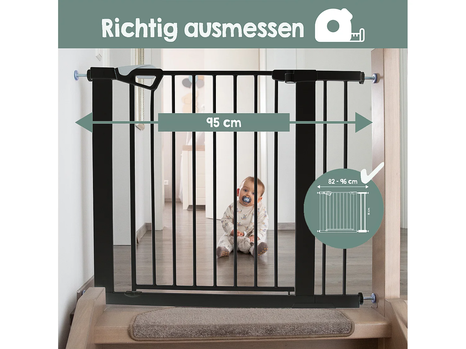 Puerta y Barrera de Seguridad para Puertas y Escaleras roba easySafe+ - Certificado TÜV, Cierre Automático, 75-82 cm, Negro
