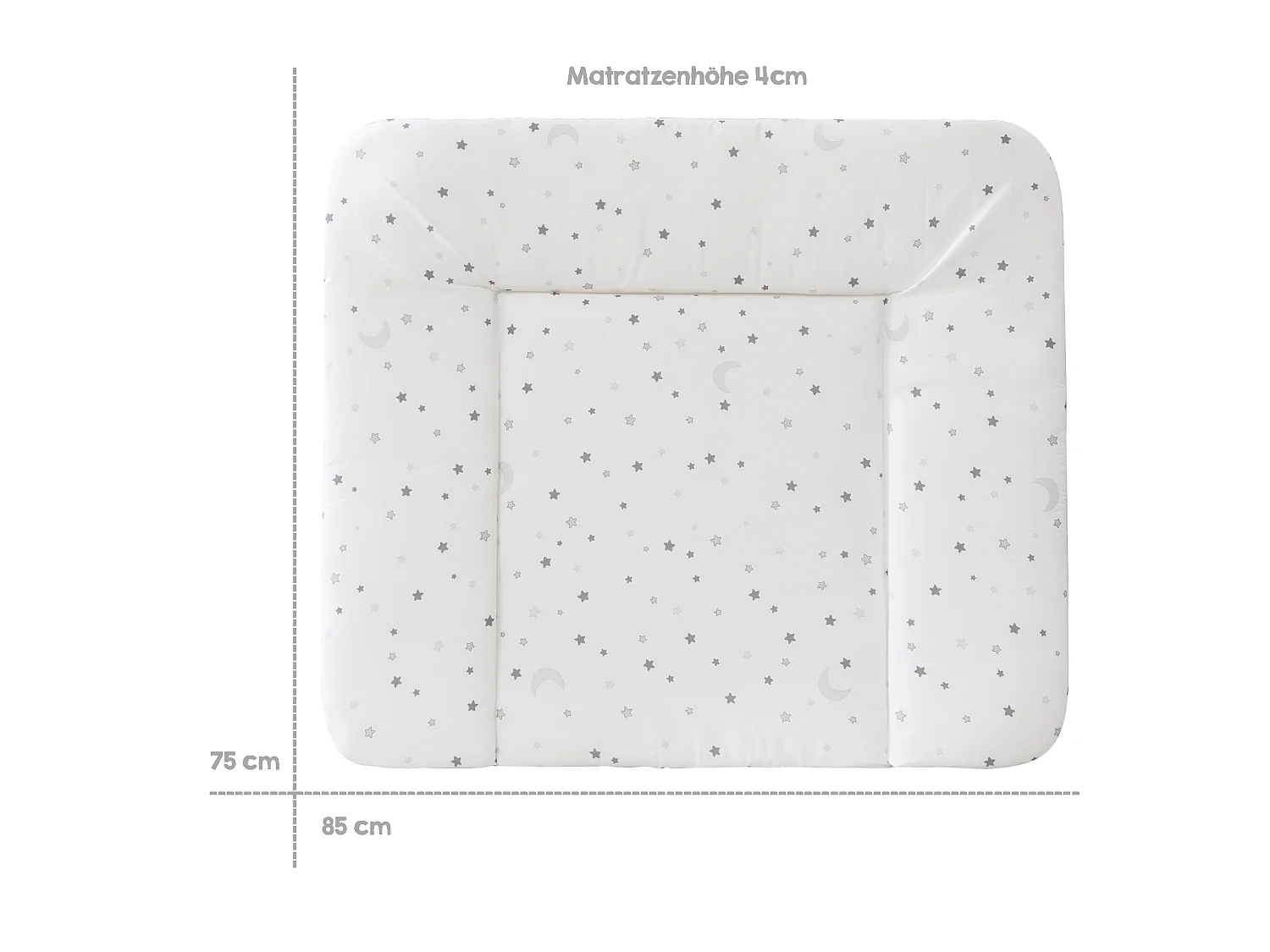 Matelas à langer Roba Grey avec bords surélevés et design étoilé