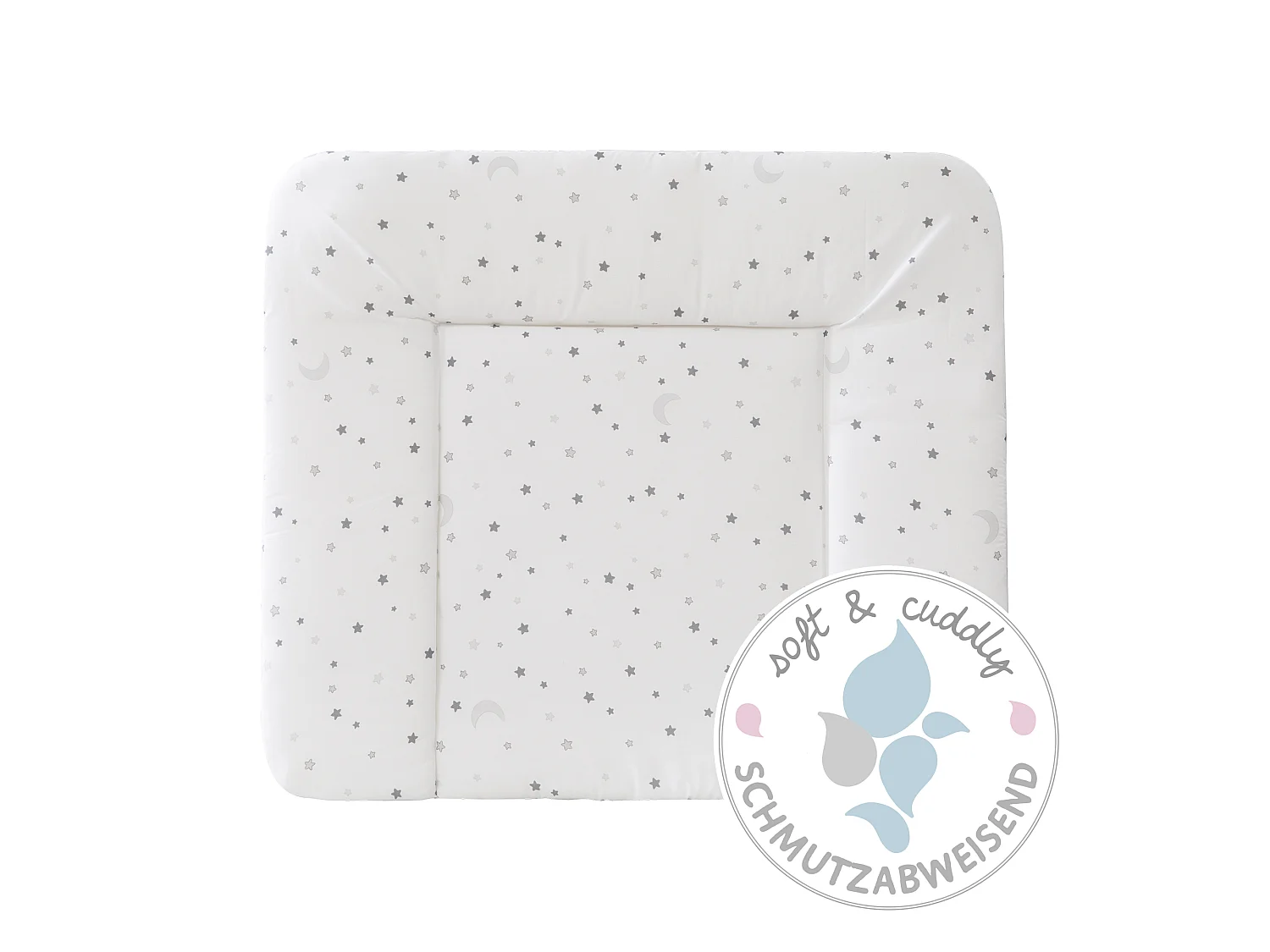 Matelas à langer Roba Grey avec bords surélevés et design étoilé