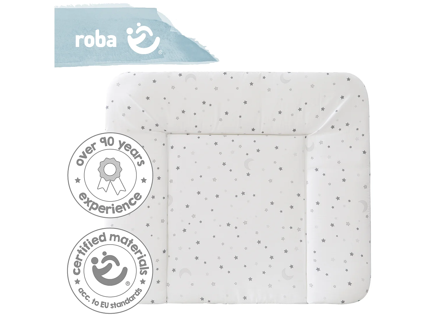 Matelas à langer Roba Grey avec bords surélevés et design étoilé