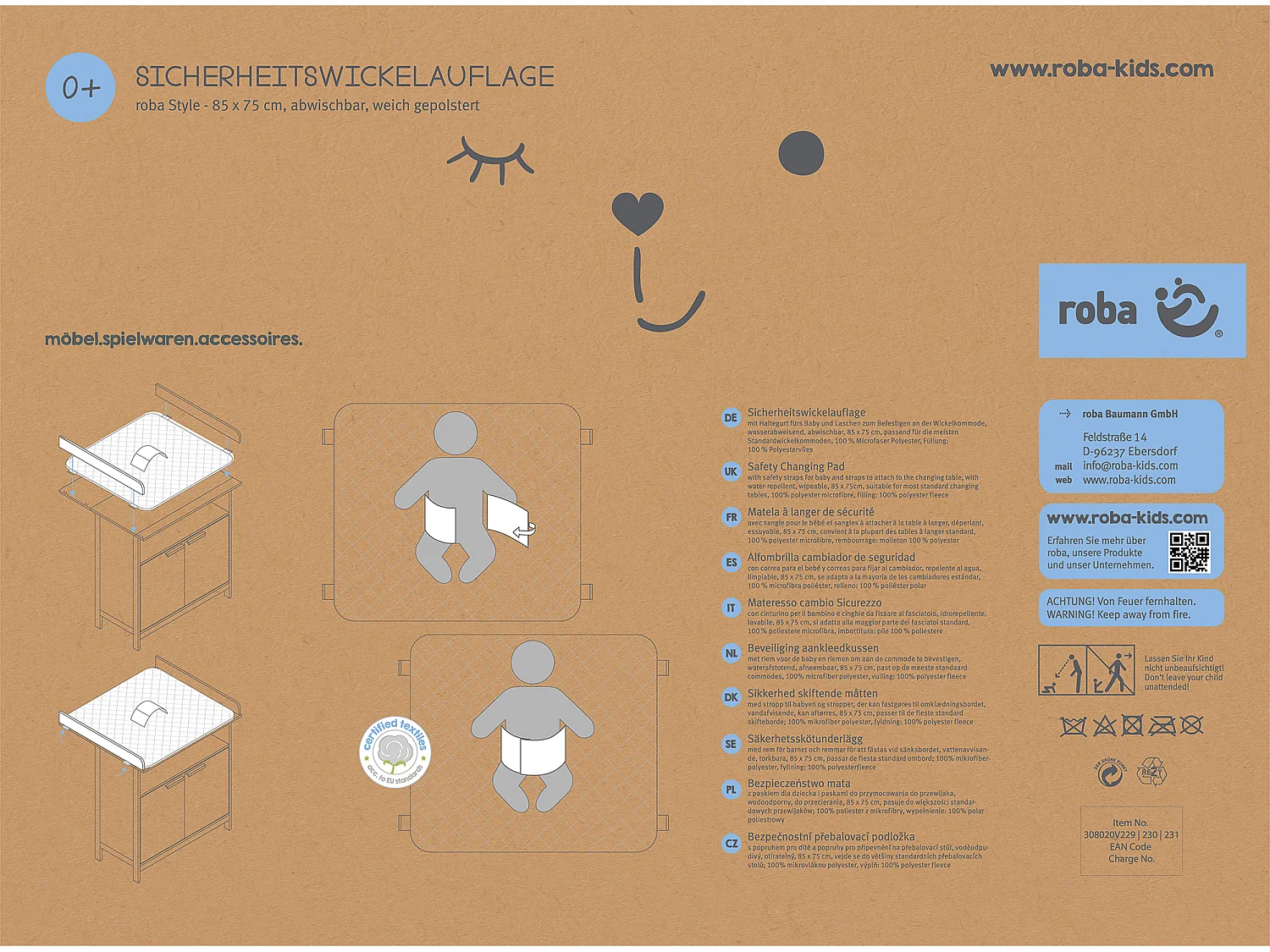 roba Style Matelas à langer de sécurité avec des fonctionnalités de sécurité innovantes