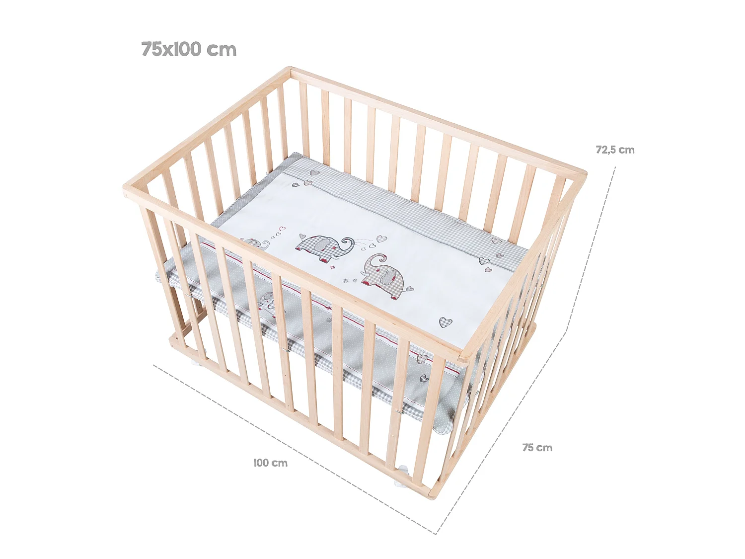 Parque para bebé Roba Jumbo Twins 75x100 cm con 3 niveles de altura y ruedas con freno - Roble claro