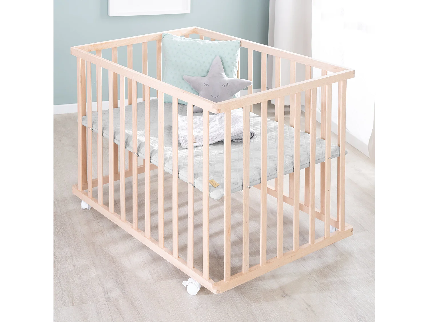 Parque Infantil para Bebés roba Style Bio-Buche Natural con Inserto de Tela de la Colección 'roba Style'