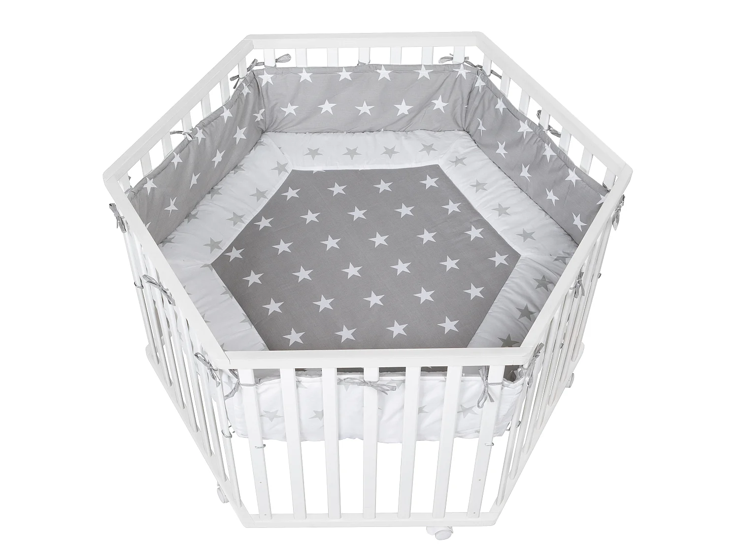 Recinto giochi esagonale in legno Roba Little Stars con inserto tessile e ruote