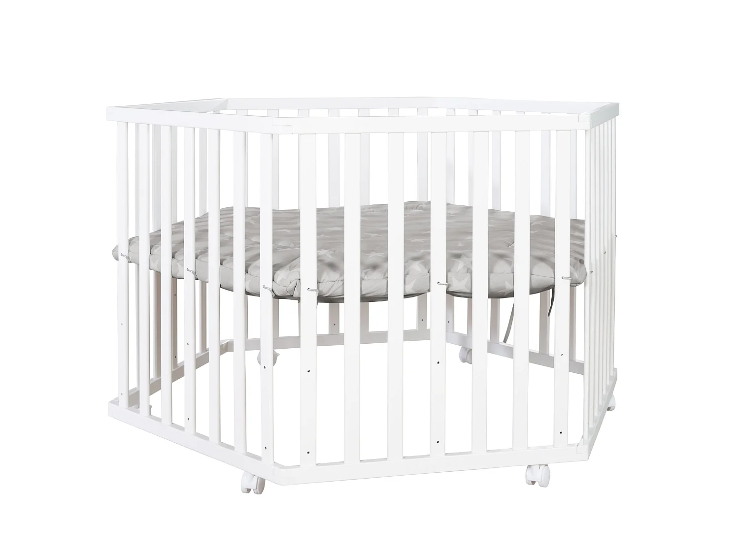 Parque de juegos de madera de 6 lados Little Stars con altura ajustable y ruedas