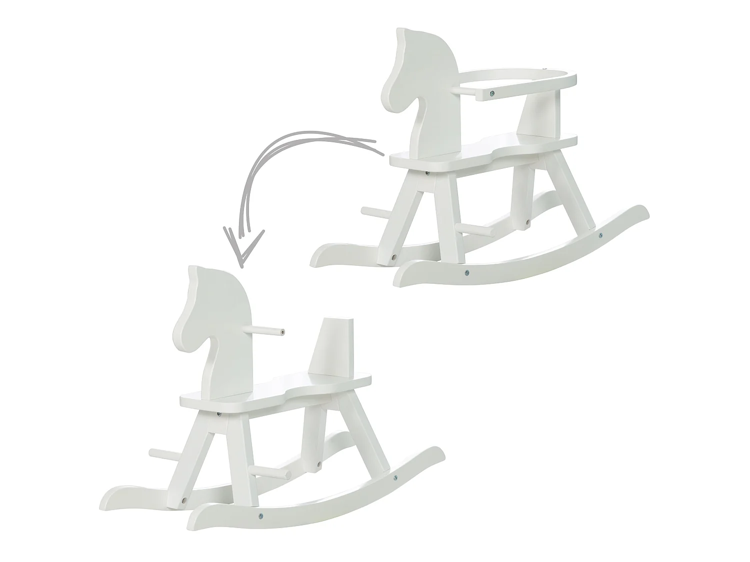 Caballo Mecedora Blanco con Características de Seguridad y Anillo de Protección Ajustable para Niños Pequeños