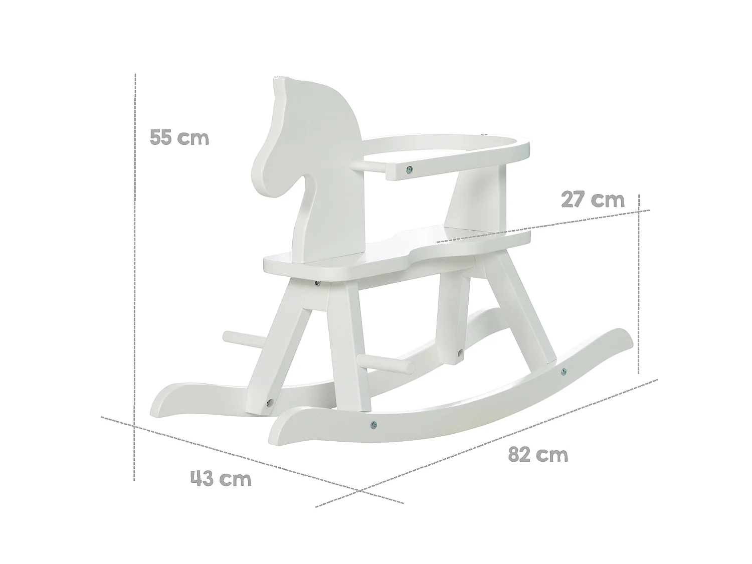 Caballo Mecedora Blanco con Características de Seguridad y Anillo de Protección Ajustable para Niños Pequeños