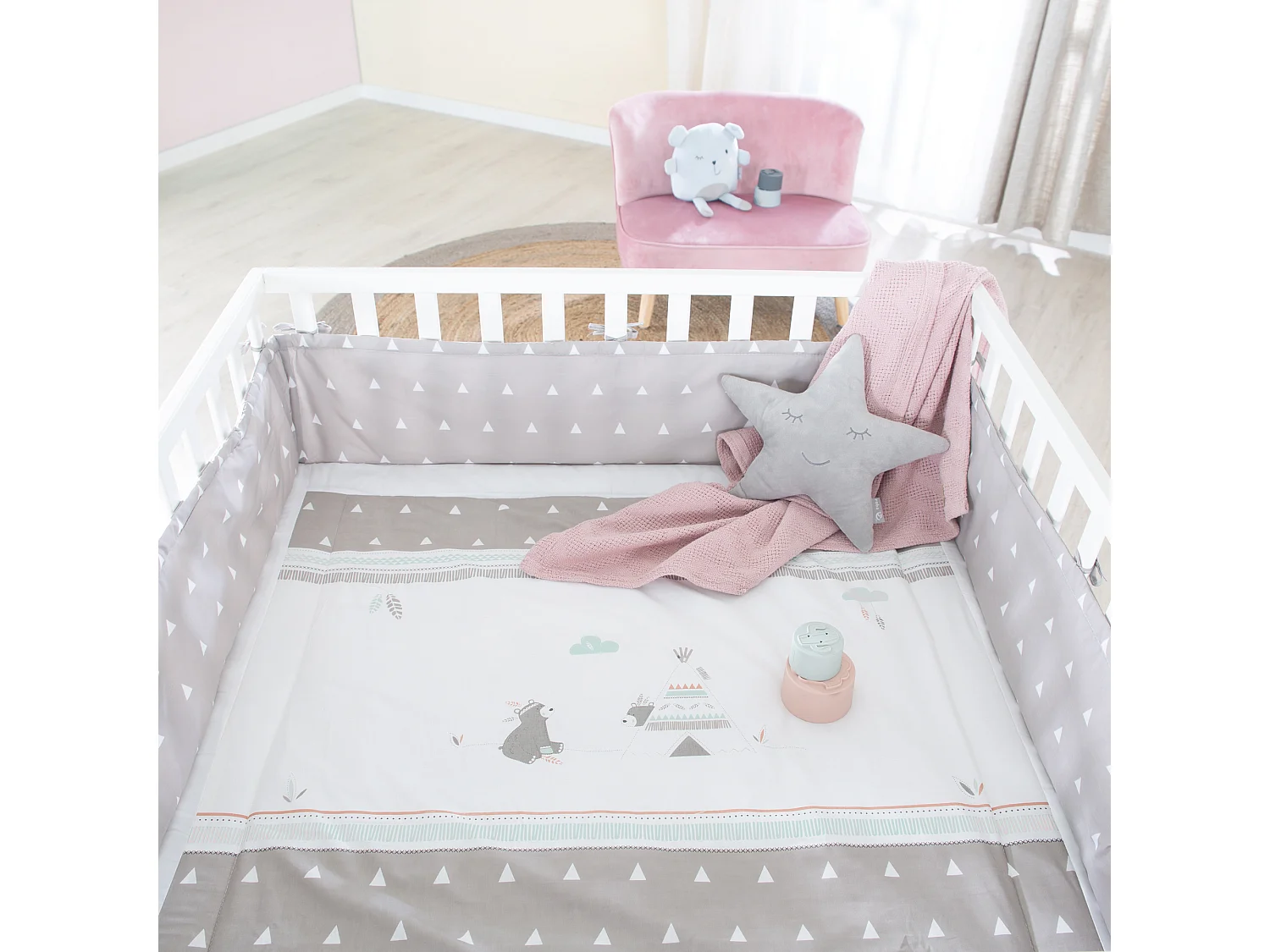 Indibär 100x100 cm Parc à Jouets en Bois avec Design Robuste et 3 Niveaux de Hauteur - Décoration Moderne et Mobilité