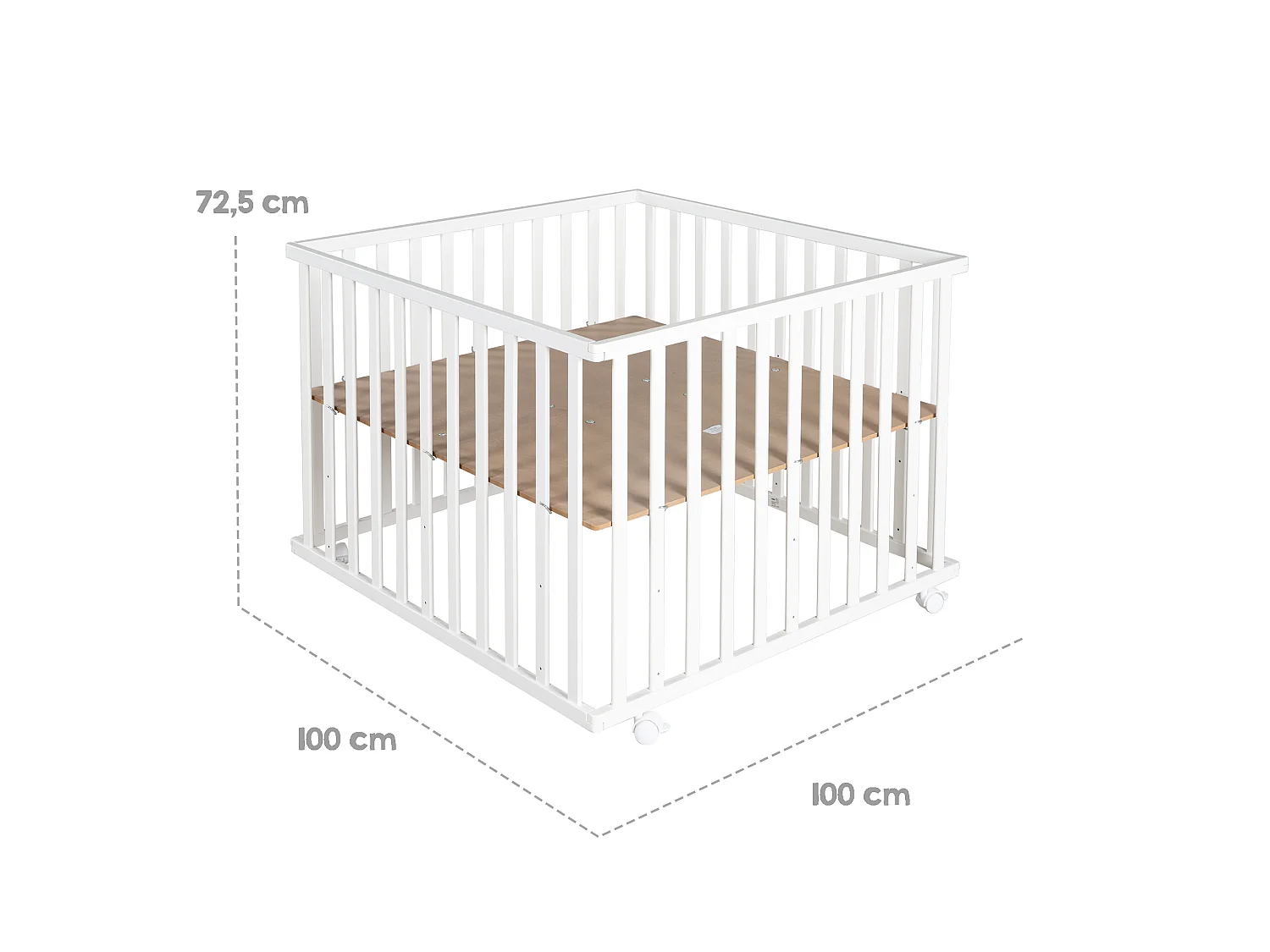 Indibär 100x100 cm Parc à Jouets en Bois avec Design Robuste et 3 Niveaux de Hauteur - Décoration Moderne et Mobilité