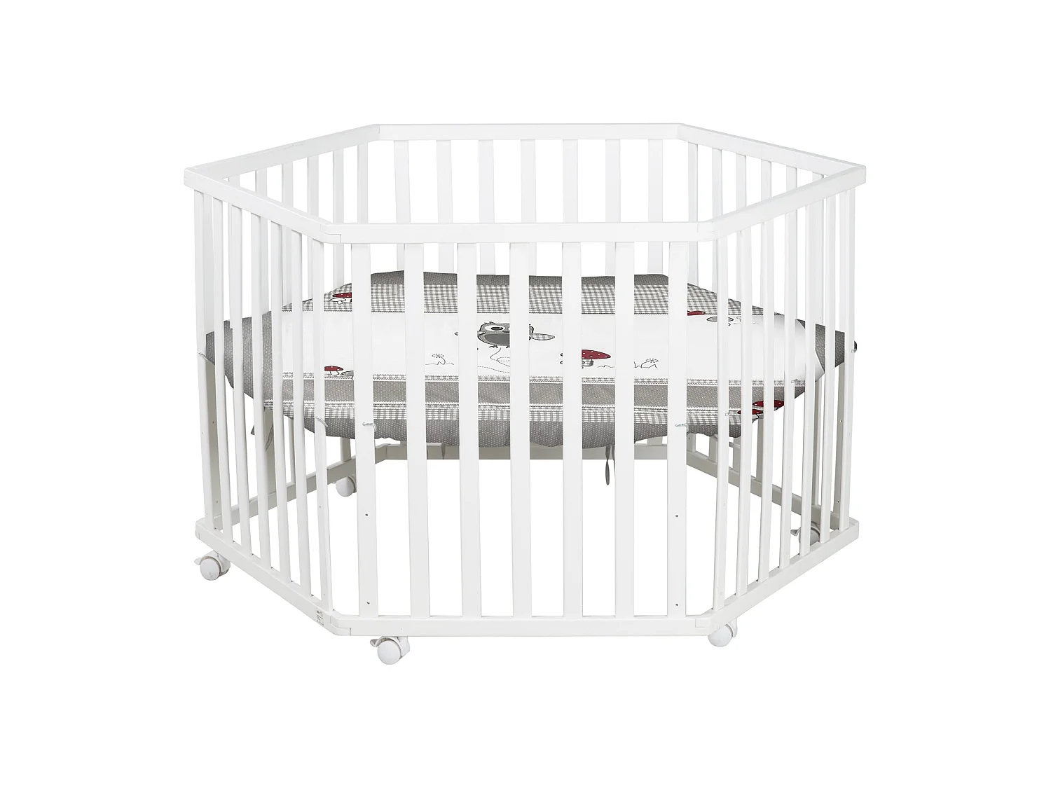 Parque de juegos hexagonal de madera Roba con inserción textil Adam & Eule - Blanco
