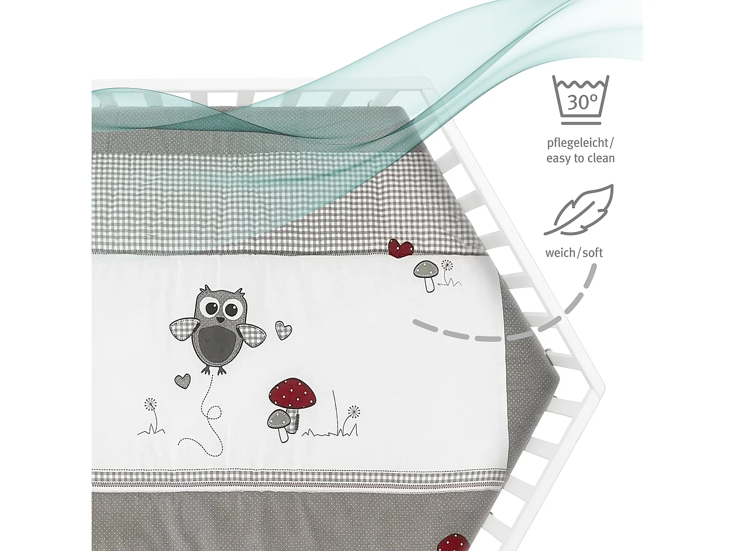 Parque de juegos hexagonal de madera Roba con inserción textil Adam & Eule - Blanco