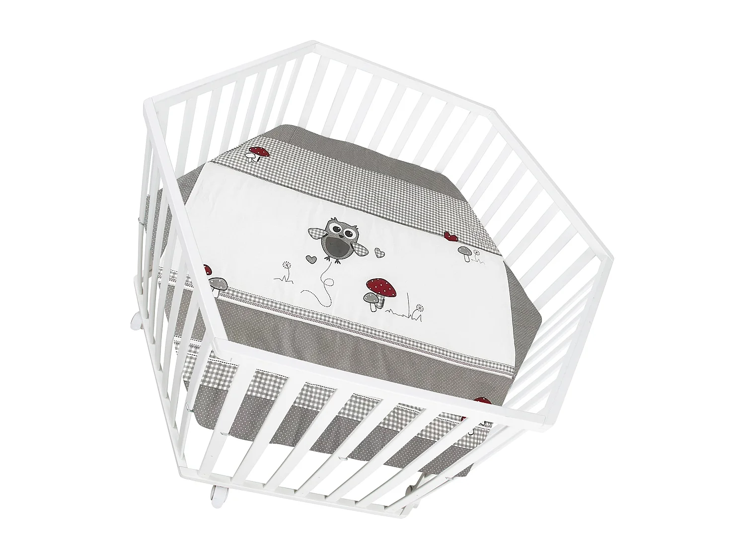 Parque de juegos hexagonal de madera Roba con inserción textil Adam & Eule - Blanco