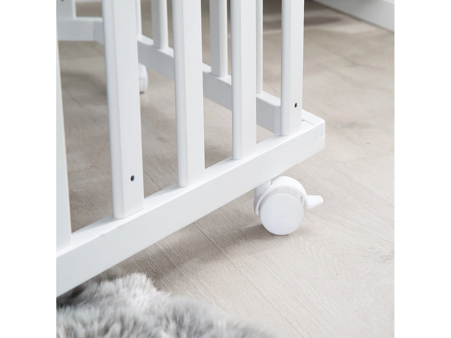 Parque de juegos hexagonal de madera Roba con inserción textil Adam & Eule - Blanco