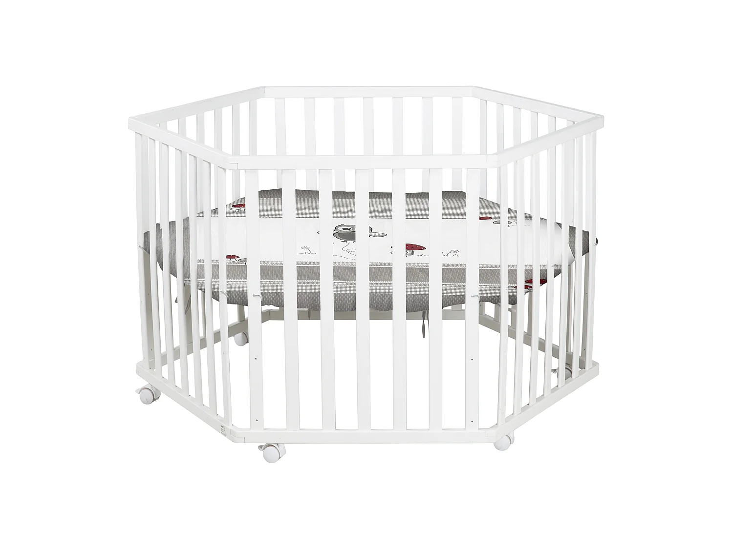 Parque de juegos hexagonal de madera Roba con inserción textil Adam & Eule - Blanco