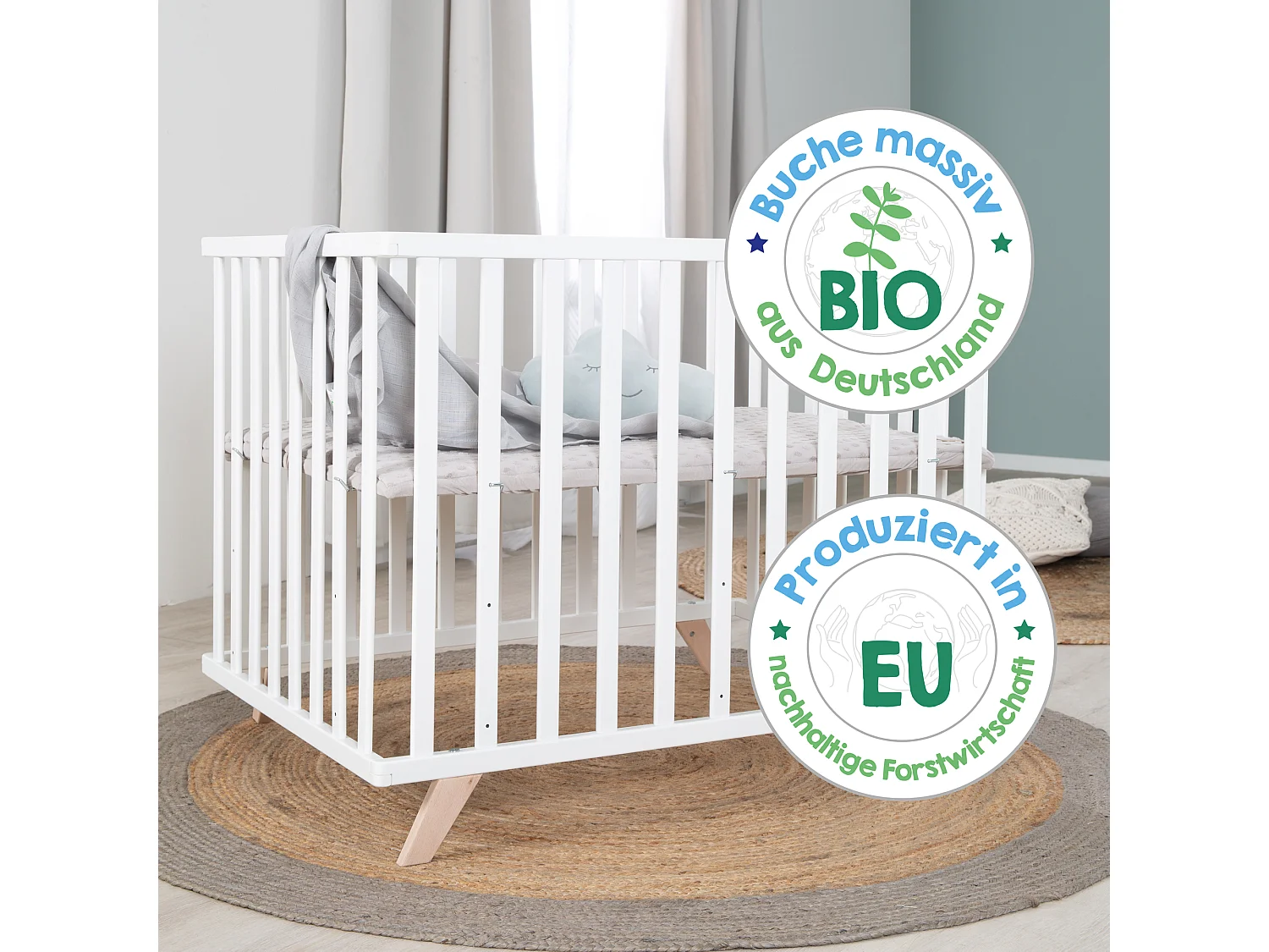 Parque de Juegos de 4 Lados Roba con Inserto Lil Planet - Madera de Haya Blanca Bio