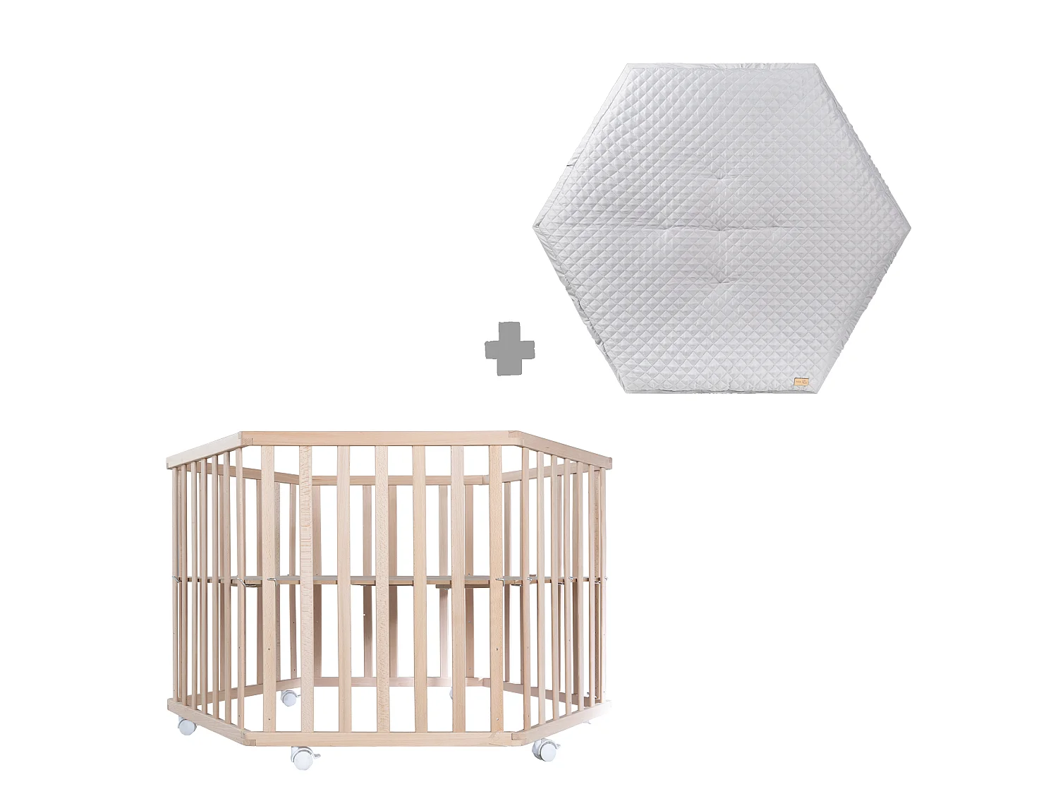 Parque de Juegos Gris de 6 Lados Estilo roba con Inserto de Tela Acolchada Suave y Base Ajustable de 3 Alturas