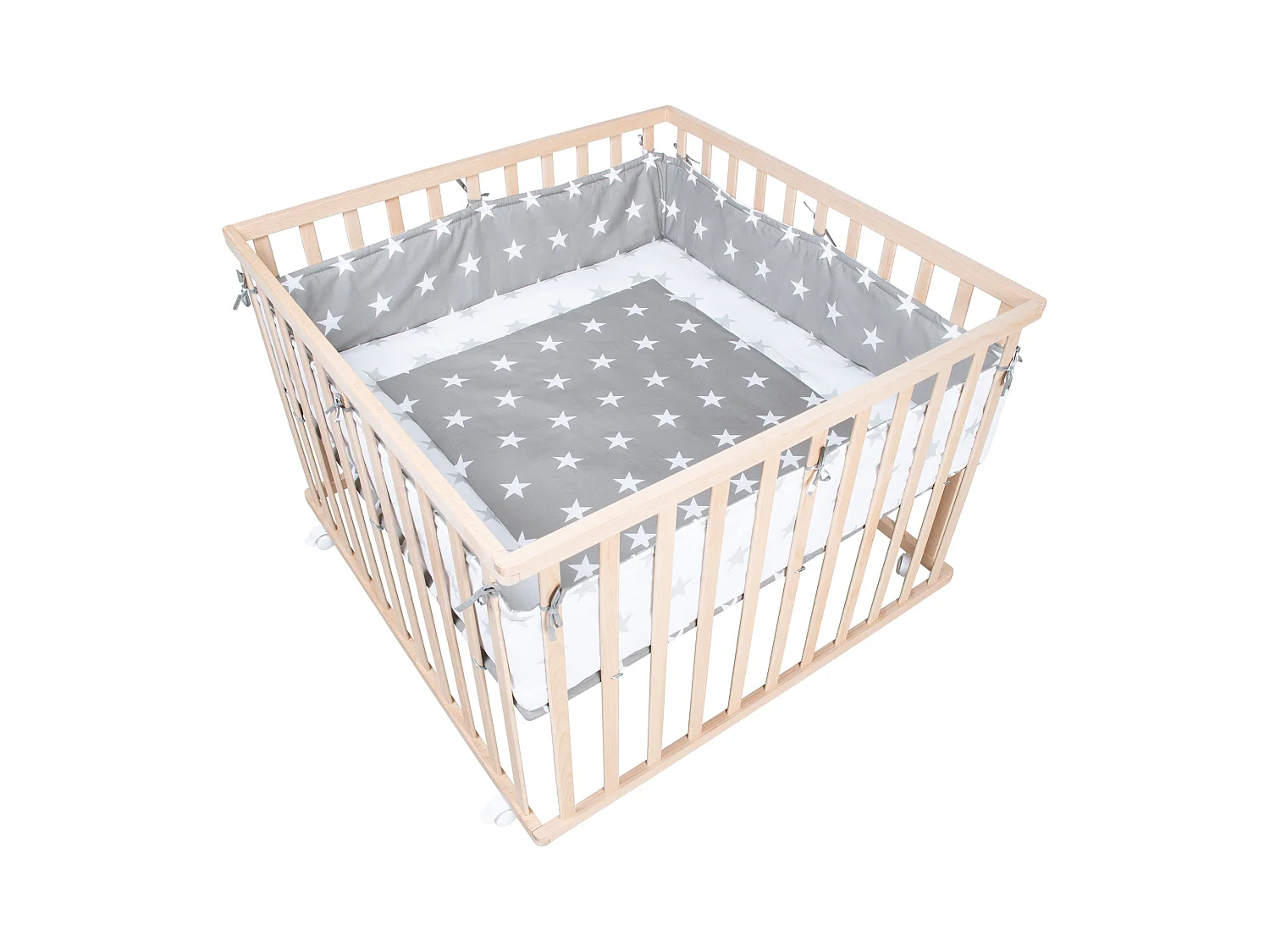 Parque de juegos Roba Little Stars 100x100 cm de madera de haya biológica con diseño textil