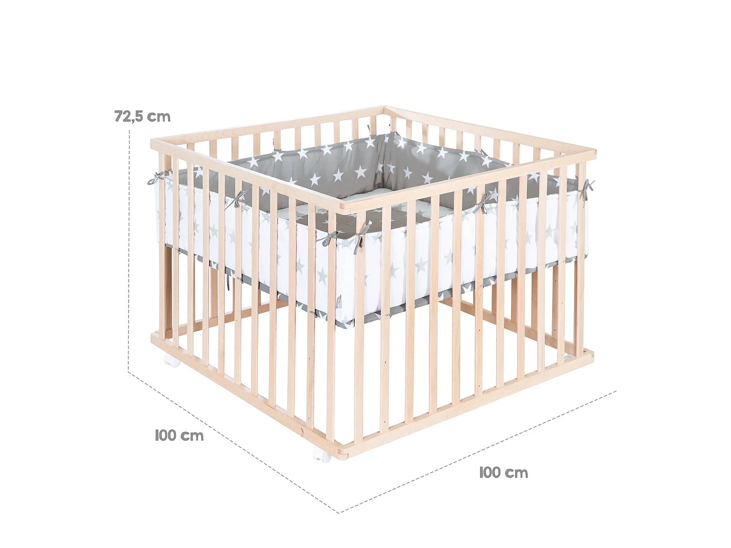 Parque de juegos Roba Little Stars 100x100 cm de madera de haya biológica con diseño textil